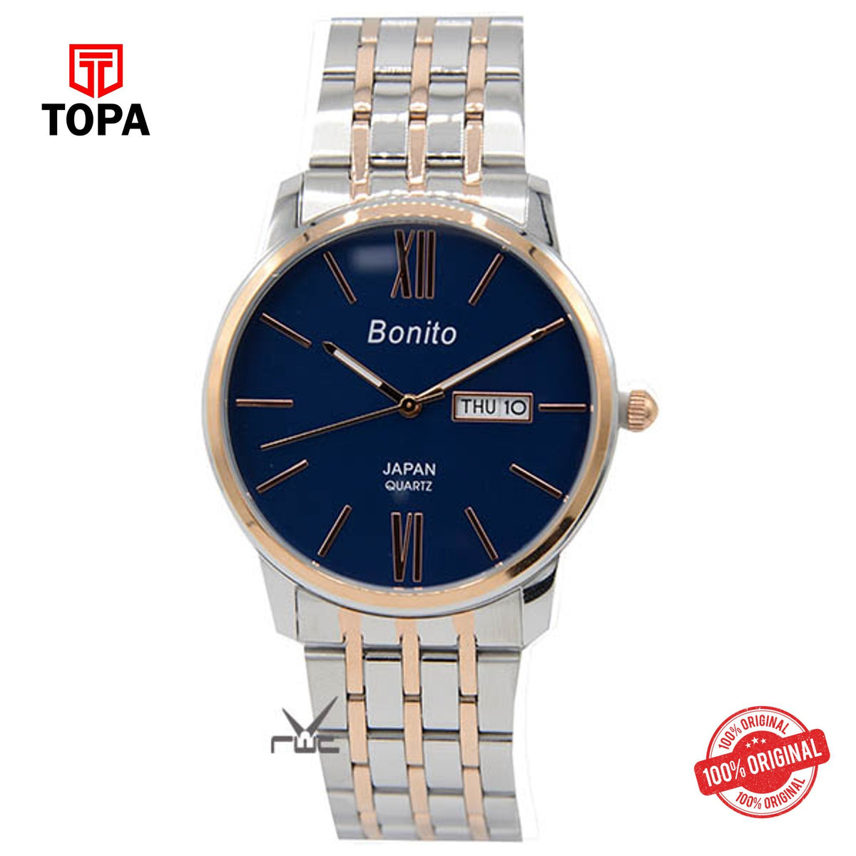 Topa Bonito-K-6122-Rose-Gold-TT-Metal-Band-Mens-Watch - Product Image 1