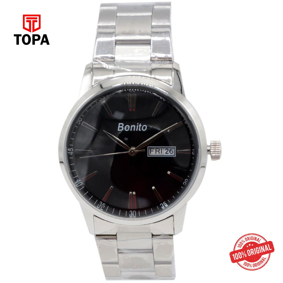 Topa Bonito-K-6123-BLK-Metal-Band-Men-Watch - Product Image 1