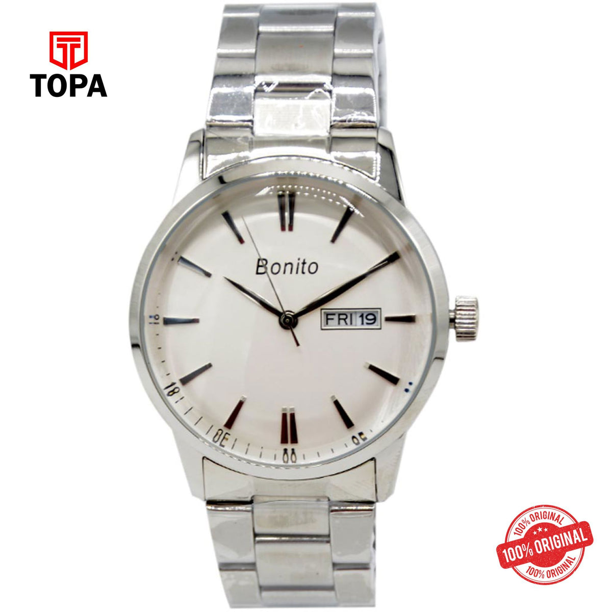 Topa Bonito-K-6123-CH-WHT-Metal-Band-Men-Watch - Product Image 1