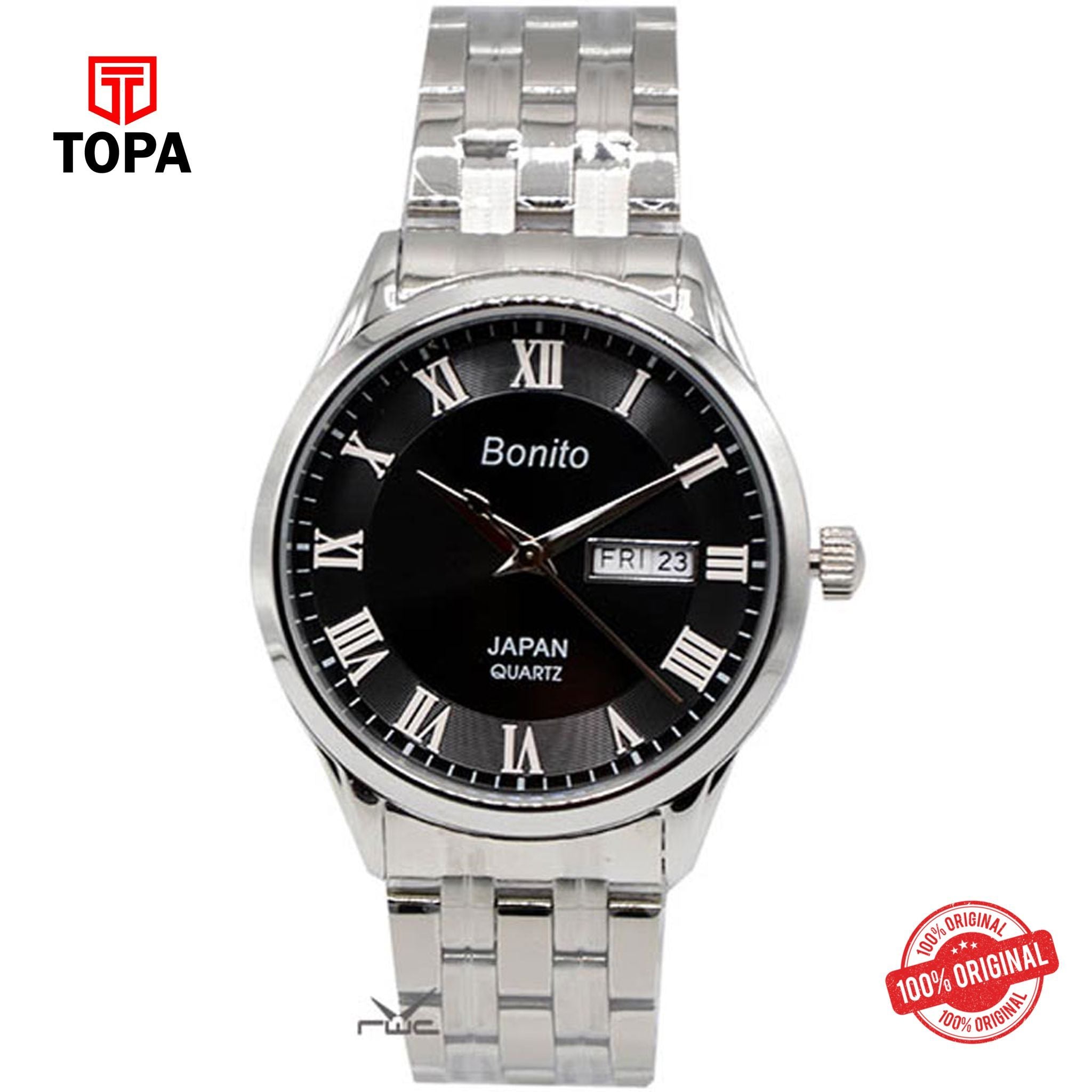 Topa Bonito-K-6124-BLK-CRM-Metal-Band-Men-Watch - Product Image 1