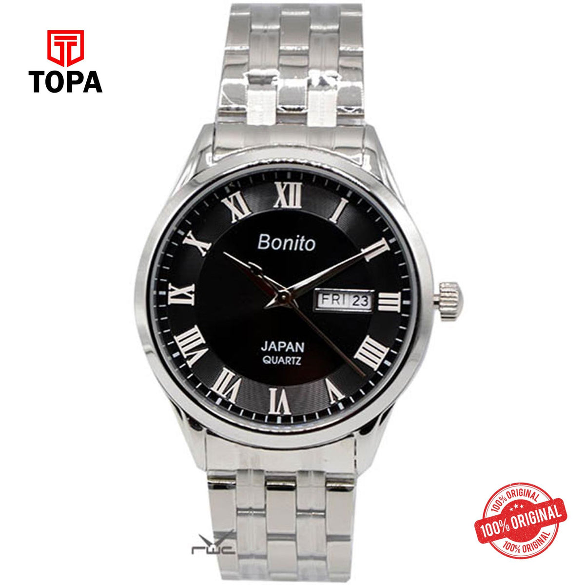 Topa Bonito-K-6124-BLK-CRM-Metal-Band-Men-Watch - Product Image 1