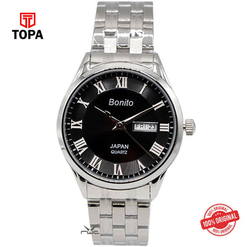 Topa Bonito-K-6124-BLK-CRM-Metal-Band-Men-Watch - Product Image 1