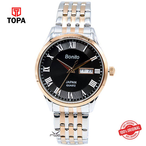 Topa Bonito-K-6124-BLK-RG-TT-Metal-Band-Men-Watch - Product Image 1