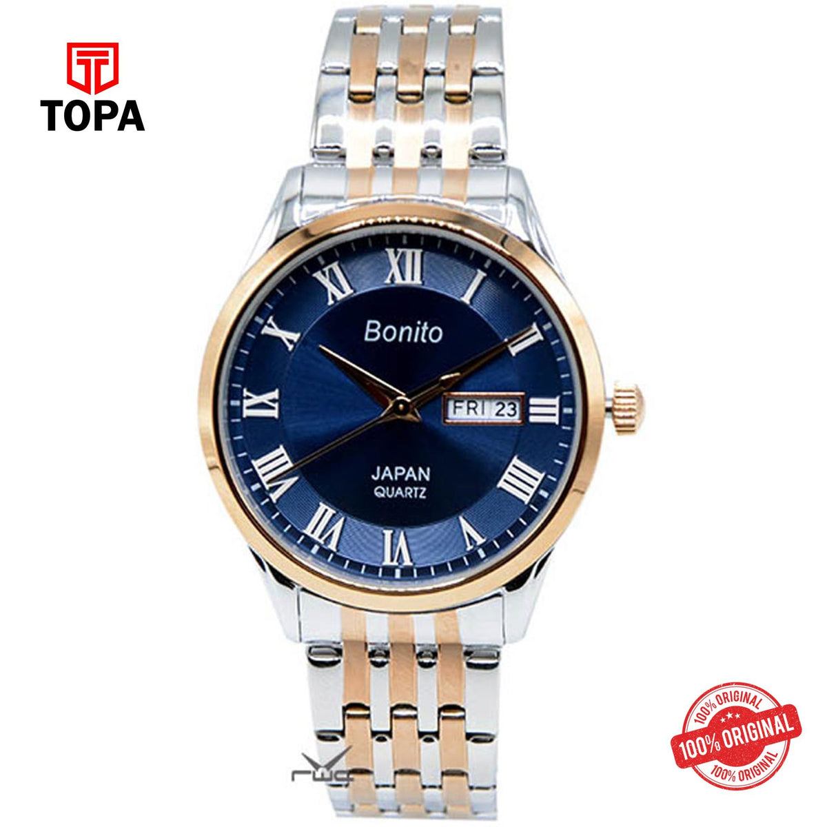 Topa Bonito-K-6124-BLU-RG-TT-Metal-Band-Men-Watch - Product Image 1