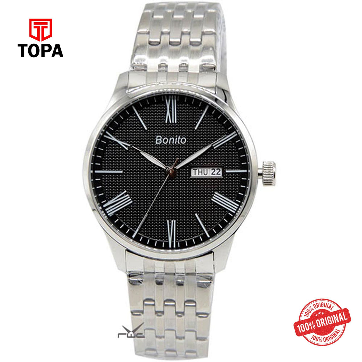 Topa Bonito-K-6125-BLK-CRM-Metal-Band-Men-Watch - Product Image 1