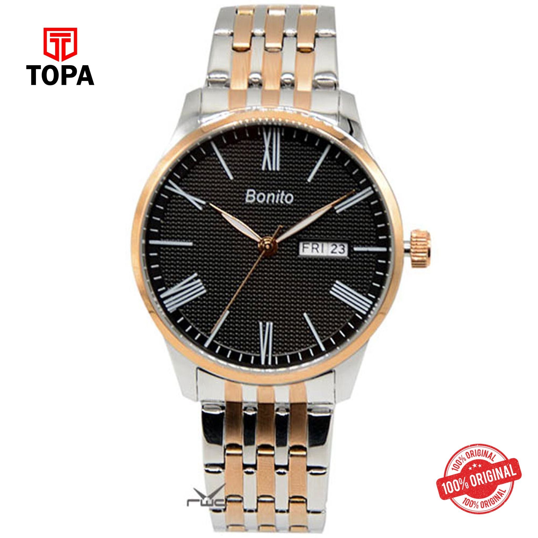 Topa Bonito-K-6125-BLK-RG-TT-Metal-Band-Men-Watch - Product Image 1