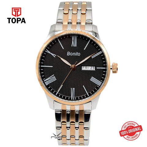 Topa Bonito-K-6125-BLK-RG-TT-Metal-Band-Men-Watch - Product Image 1