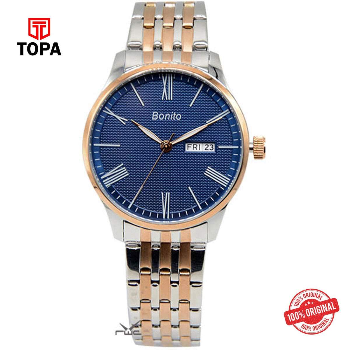 Topa Bonito-K-6125-BLU-RG-TT-Metal-Band-Men-Watch - Product Image 1