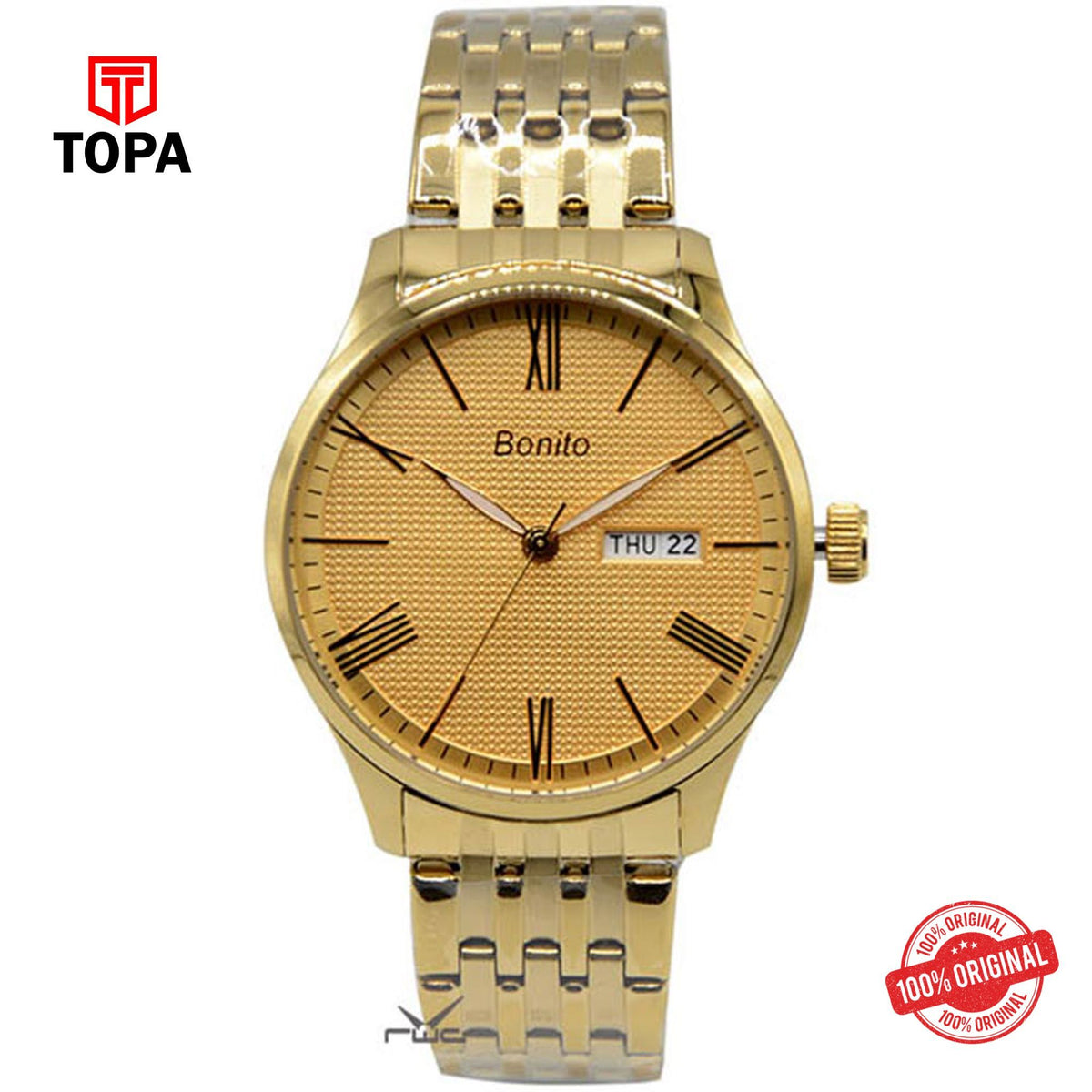 Topa Bonito-K-6125-GLD-Metal-Band-Men-Watch - Product Image 1