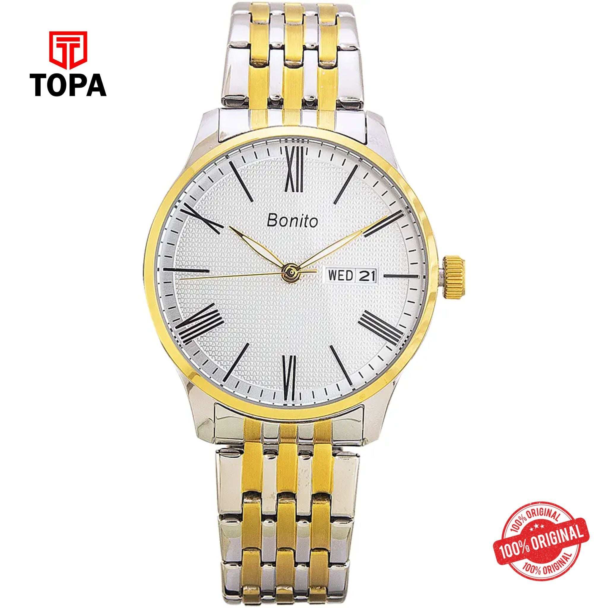 Topa Bonito-K-6125-WHT-TT-Metal-Band-Men-Watch - Product Image 1