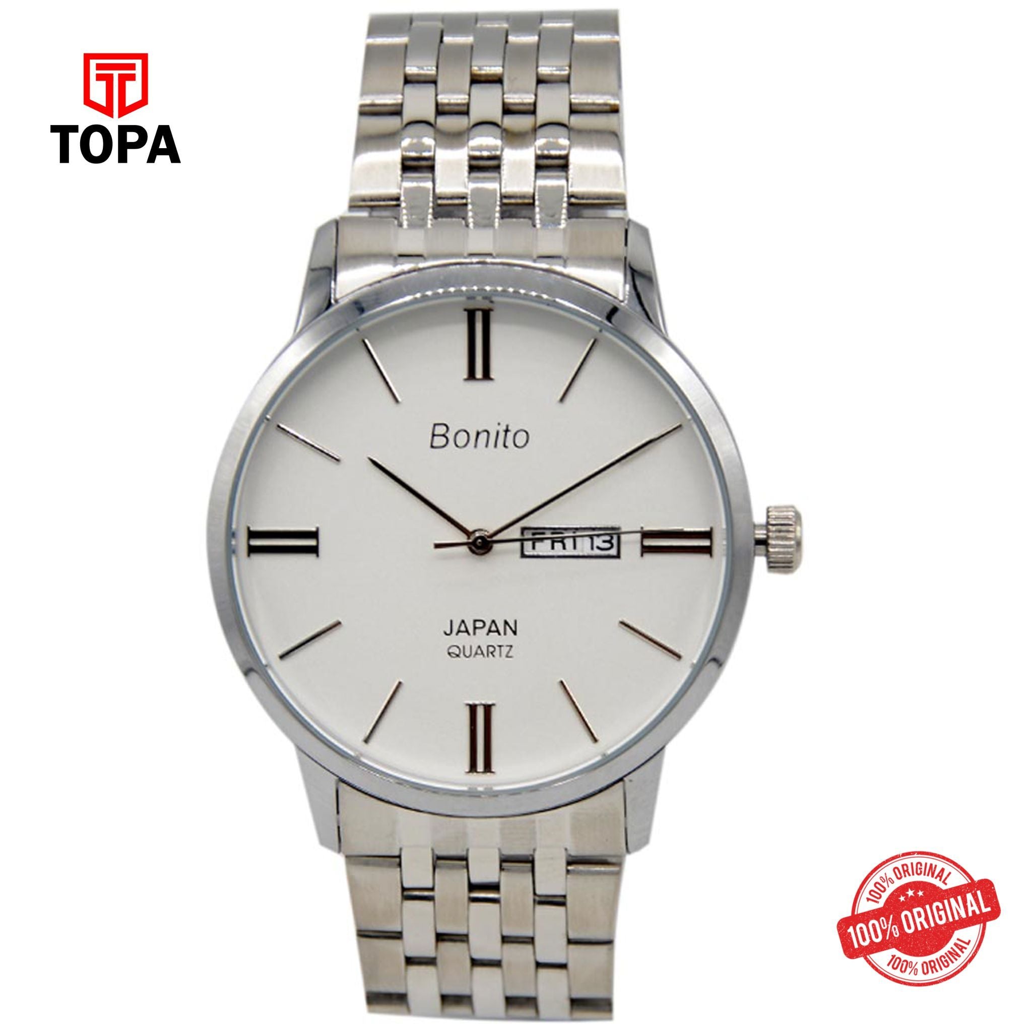 Topa Bonito-K-6126-CH-WHT-Metal-Band-Men-Watch - Product Image 1