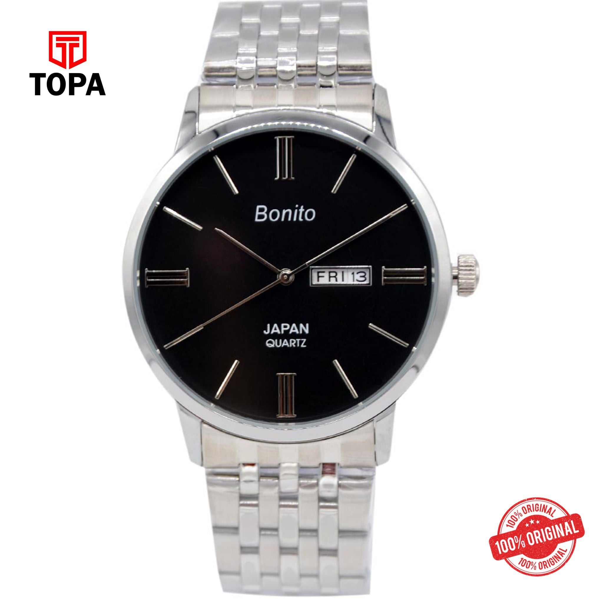 Topa Bonito-K-6126-CRM-BLK-Metal-Band-Men-Watch - Product Image 1