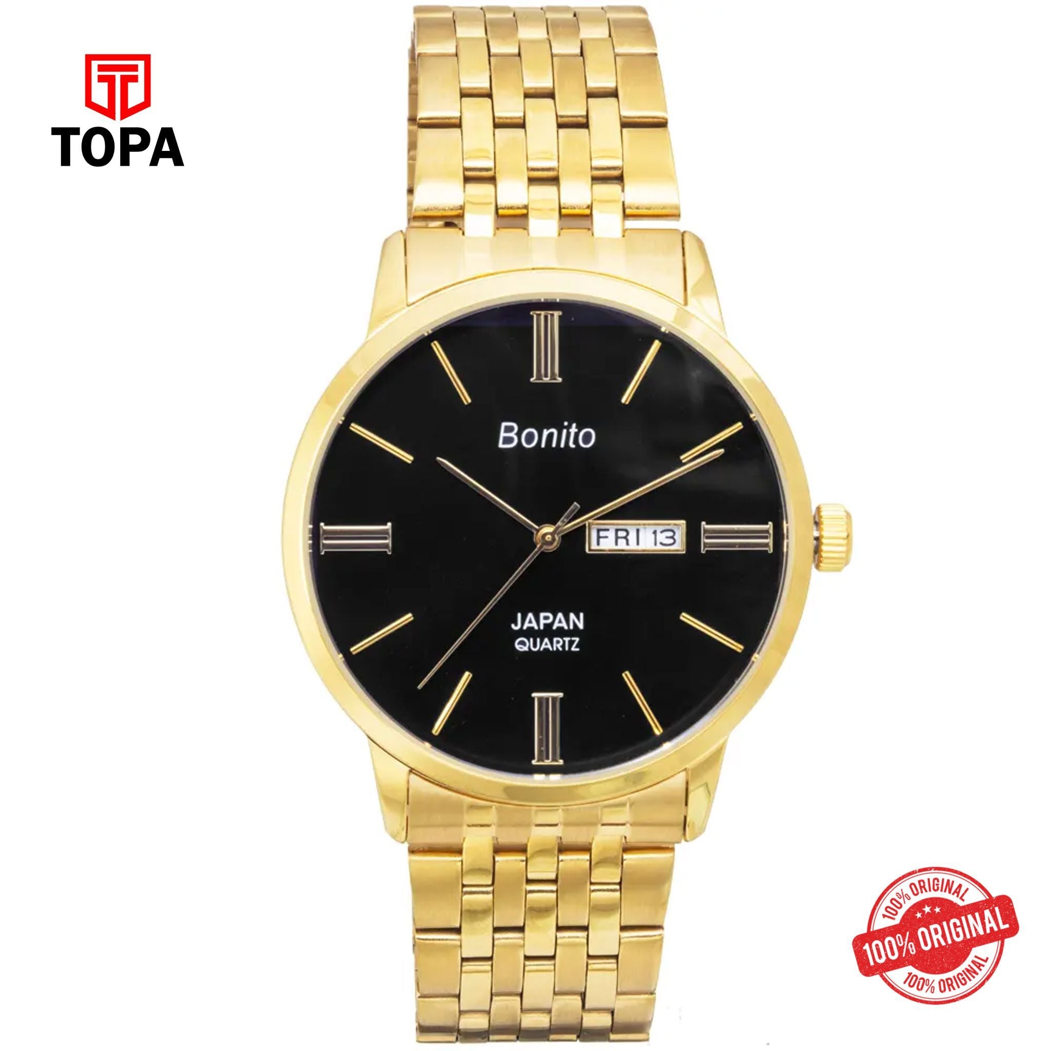 Topa Bonito-K-6126-GLD-BLK-Metal-Band-Men-Watch - Product Image 1
