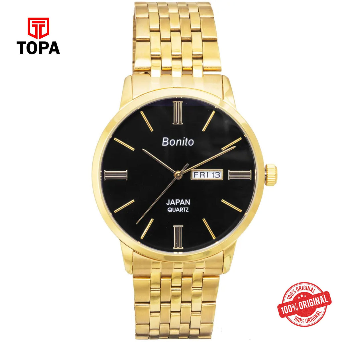 Topa Bonito-K-6126-GLD-BLK-Metal-Band-Men-Watch - Product Image 1