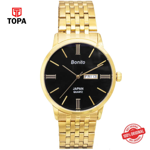 Topa Bonito-K-6126-GLD-BLK-Metal-Band-Men-Watch - Product Image 1