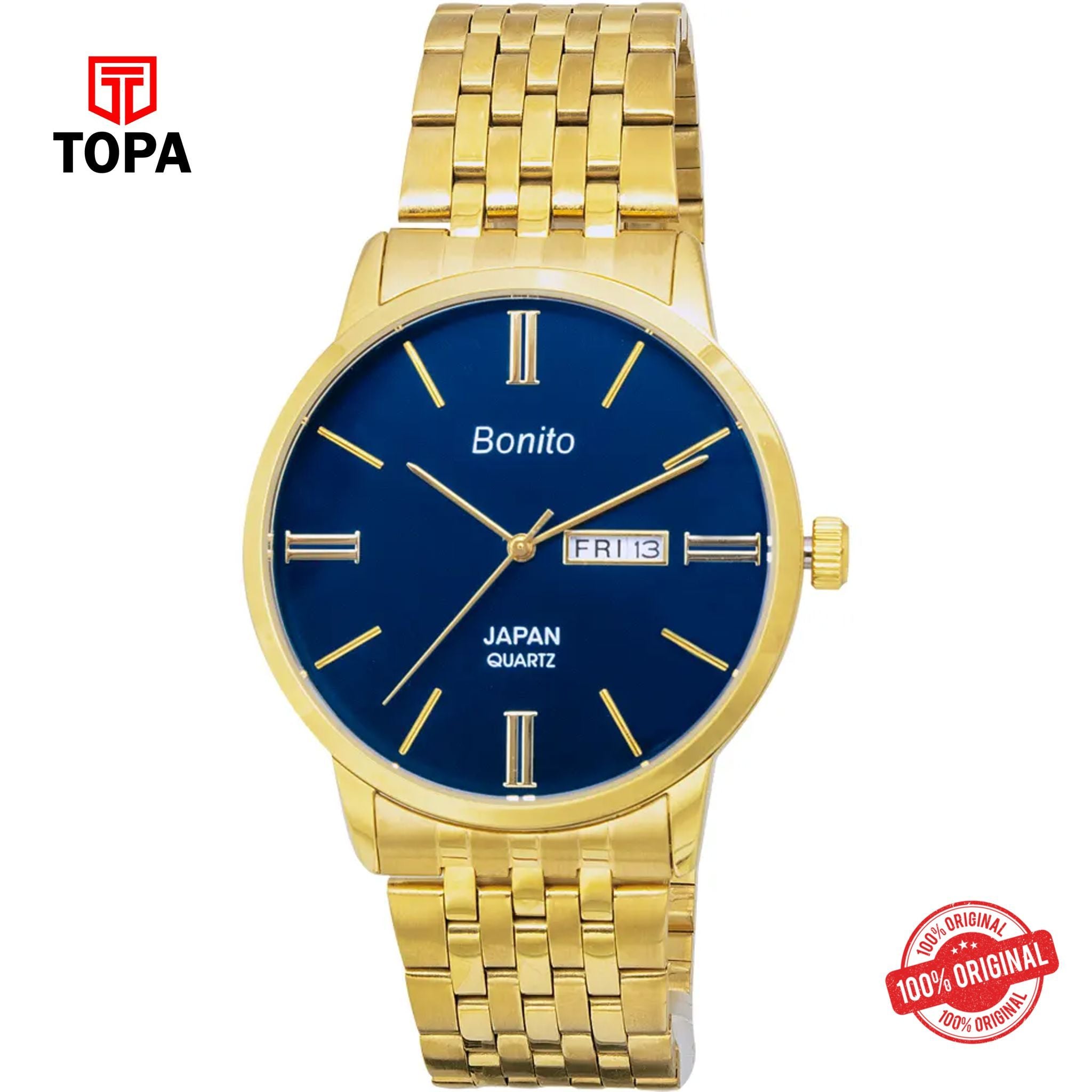 Topa Bonito-K-6126-GLD-BLU-Metal-Band-Men-Watch - Product Image 1
