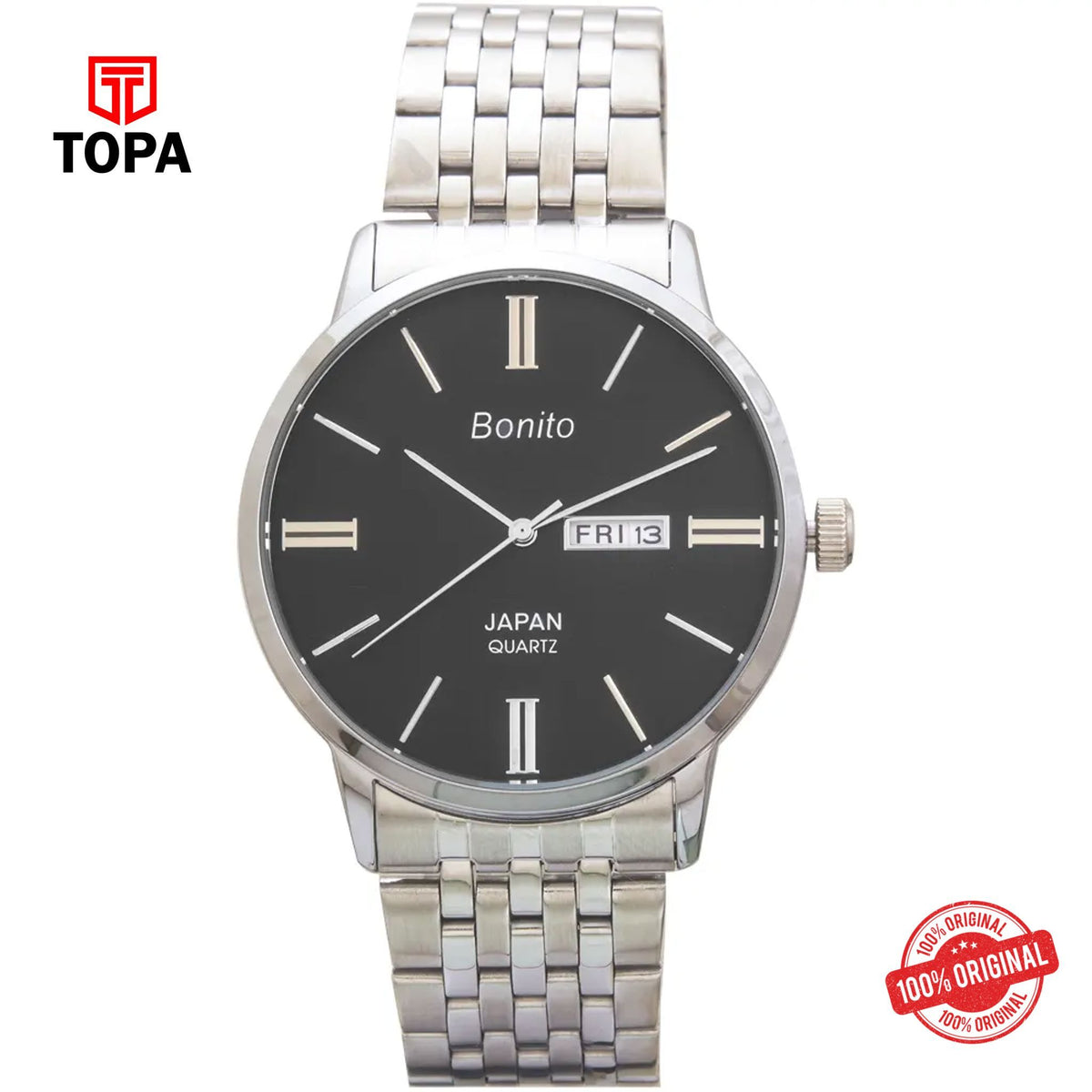 Topa Bonito-K-6126-ST-BLK-Metal-Band-Men-Watch - Product Image 1