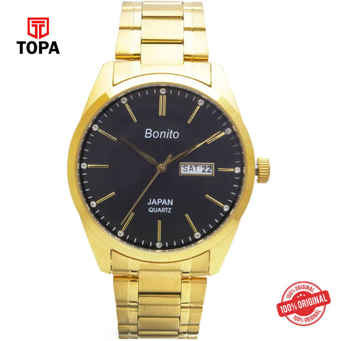 Topa Bonito-K-6127-GLD-BLK-Metal-Band-Men-Watch - Product Image 1