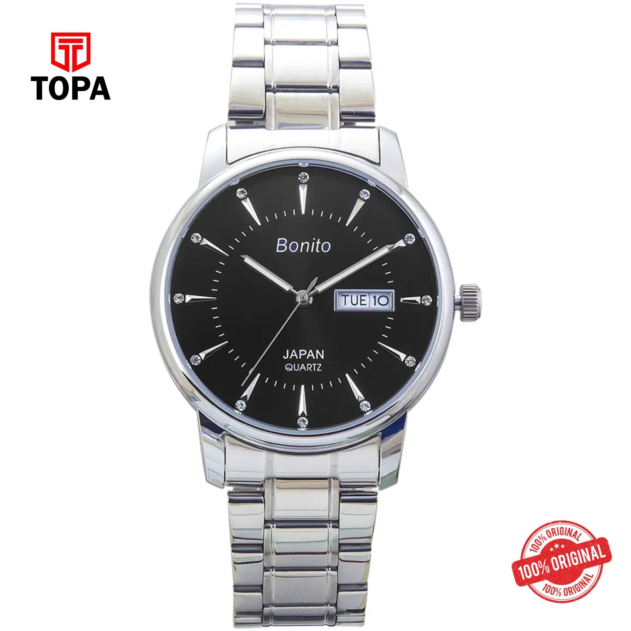 Topa Bonito-K-6128-CH-BLK-Metal-Band-Men-Watch - Product Image 1