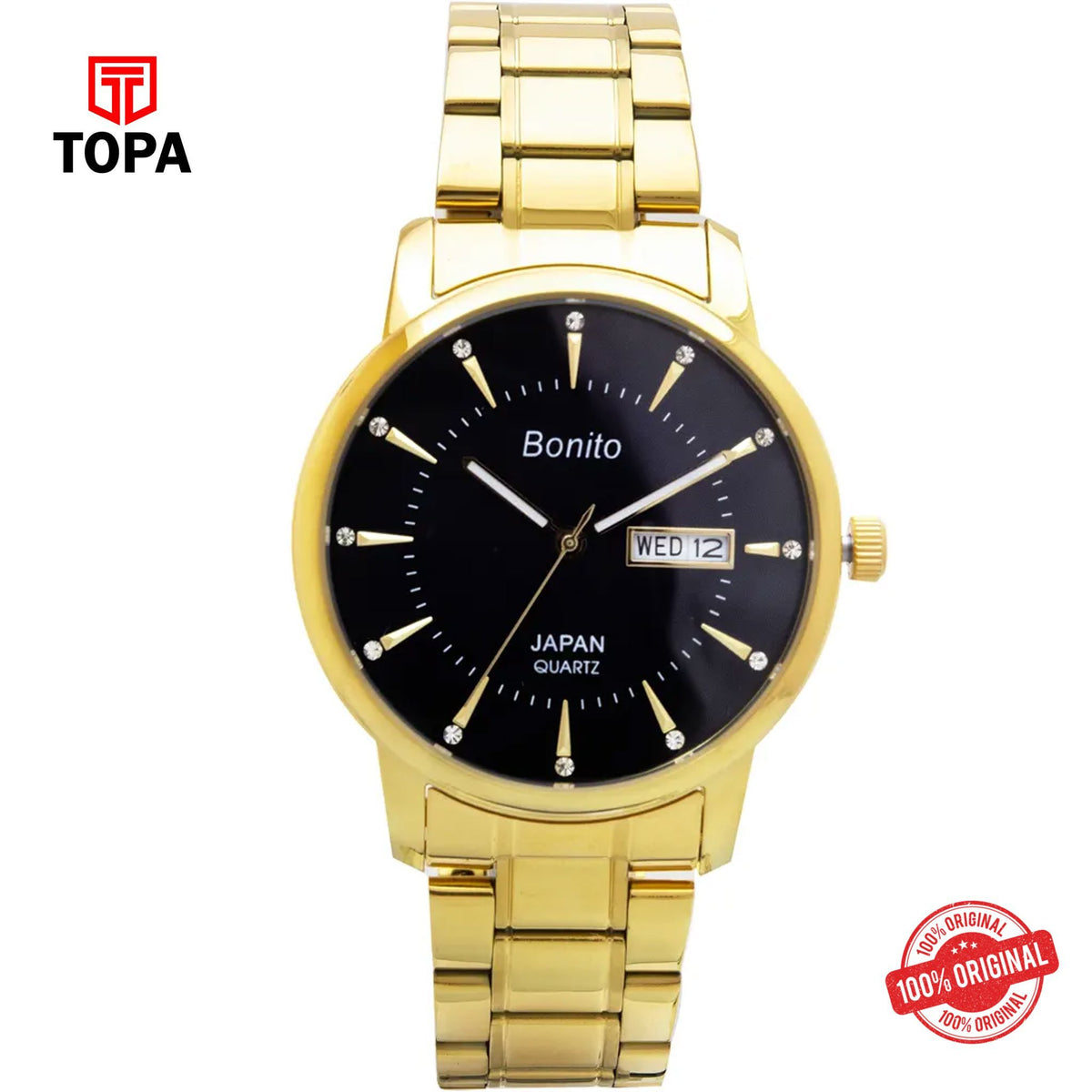 Topa Bonito-K-6128-GLD-BLK-Metal-Band-Men-Watch - Product Image 1