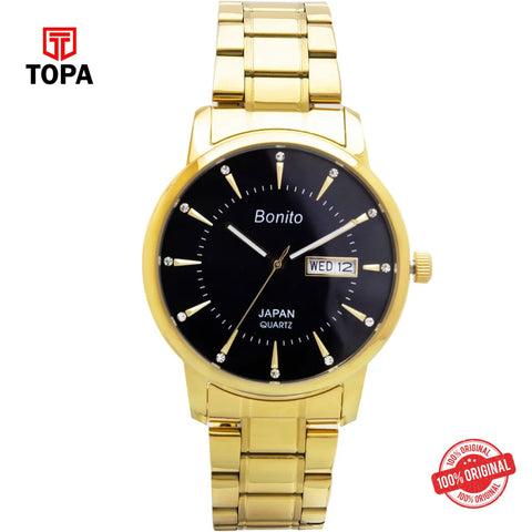 Topa Bonito-K-6128-GLD-BLK-Metal-Band-Men-Watch - Product Image 1
