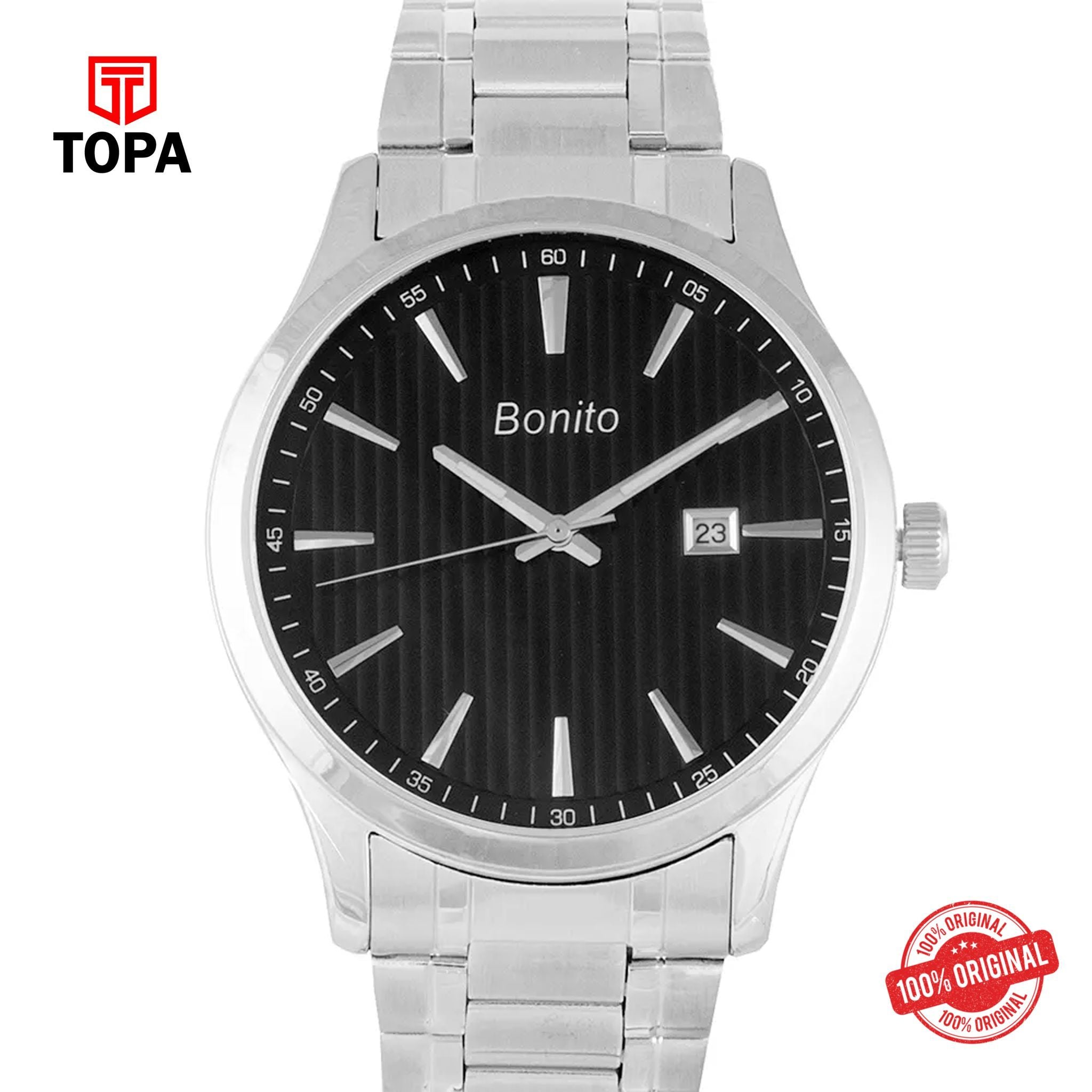 Topa Bonito-K-6131-CH-BLK-Metal-Band-Men-Watch - Product Image 1