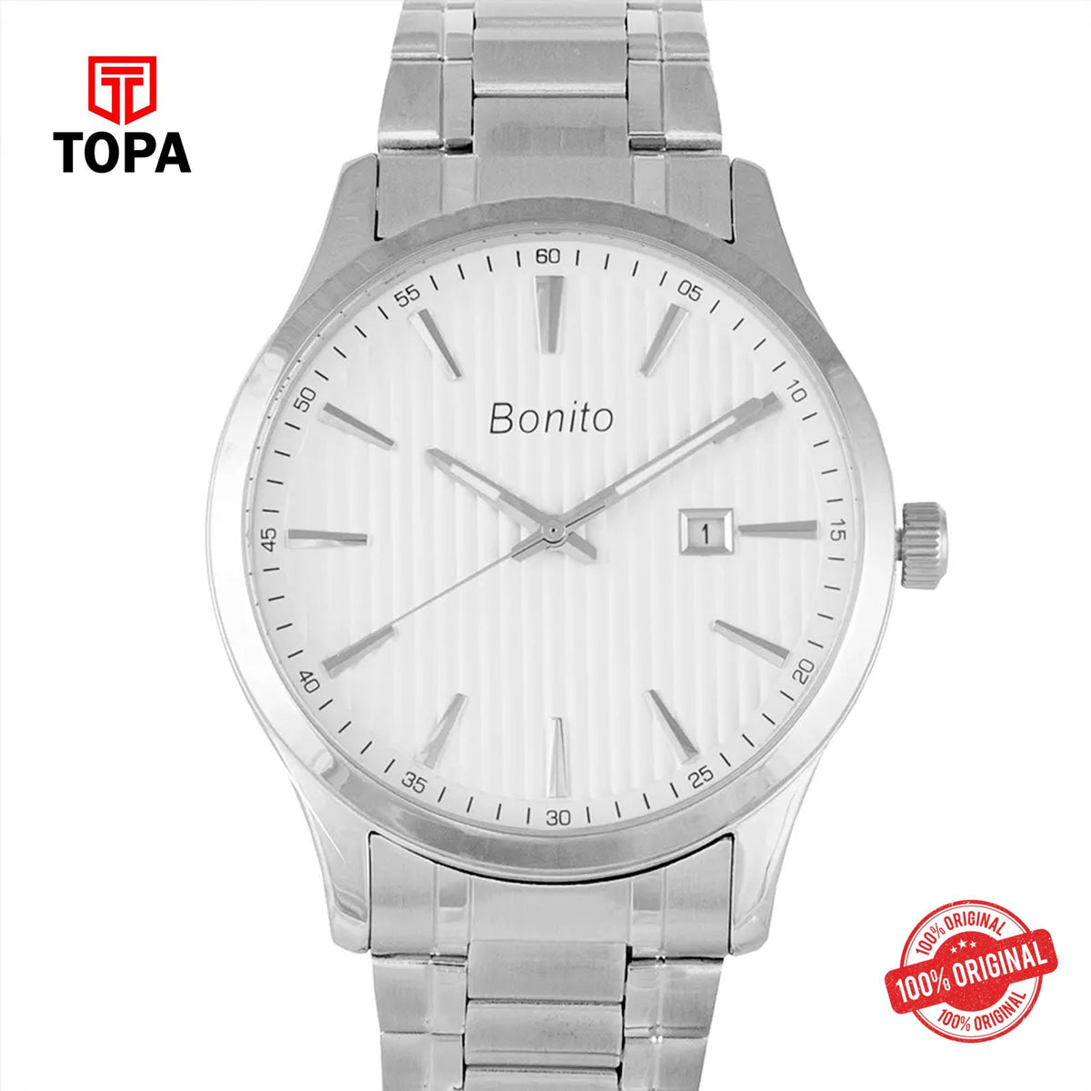 Topa Bonito-K-6131-CH-WHT-Metal-Band-Men-Watch - Product Image 1