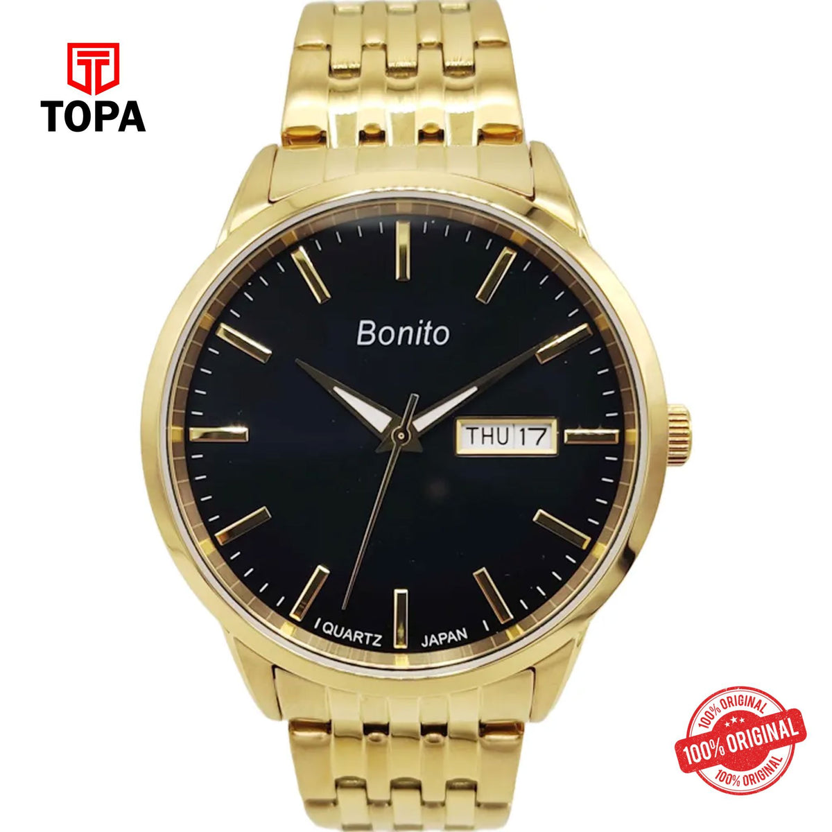 Topa Bonito-K-6131-GLD-BLK-Metal-Band-Men-Watch - Product Image 1