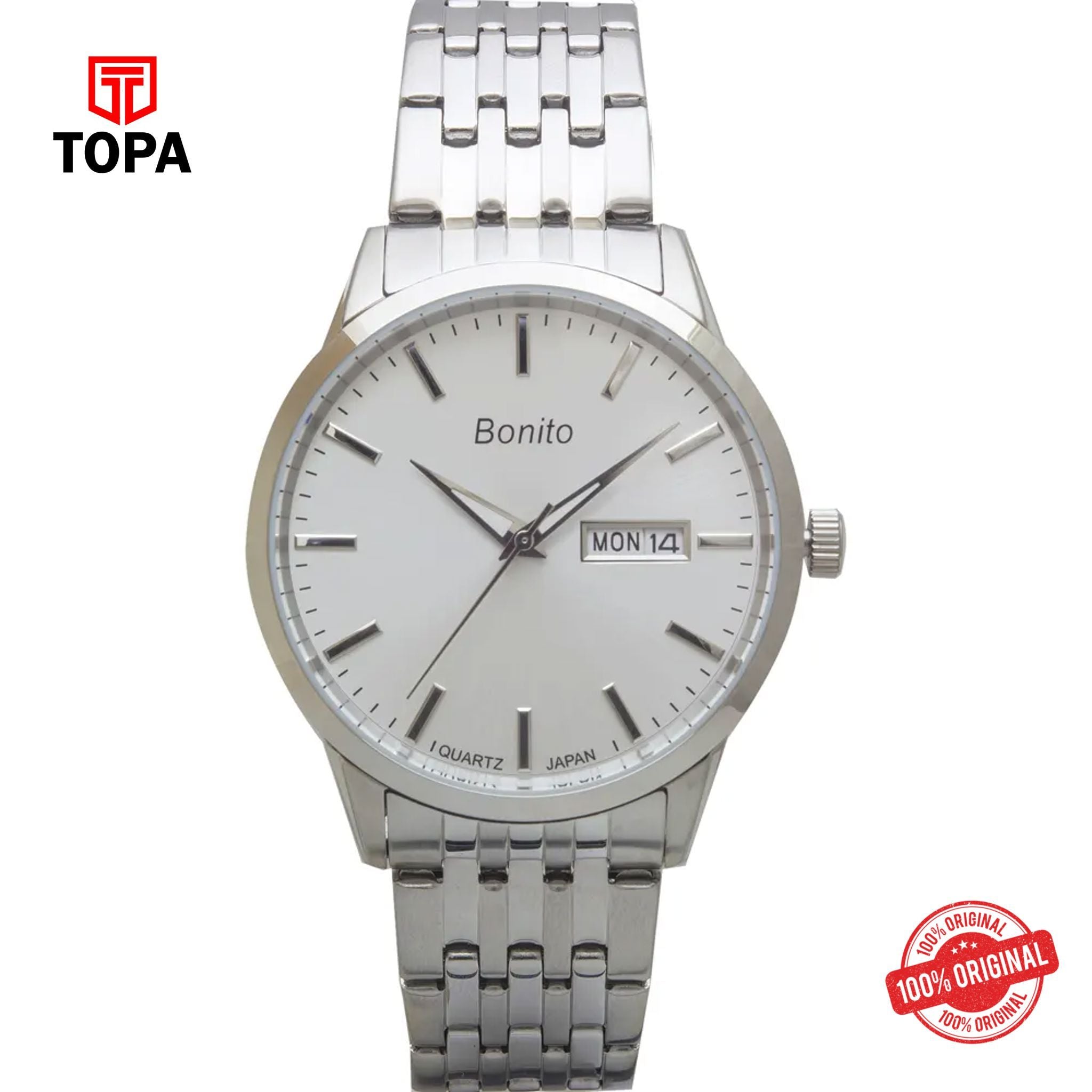 Topa Bonito-K-6131-ST-WHT-Metal-Band-Men-Watch - Product Image 1