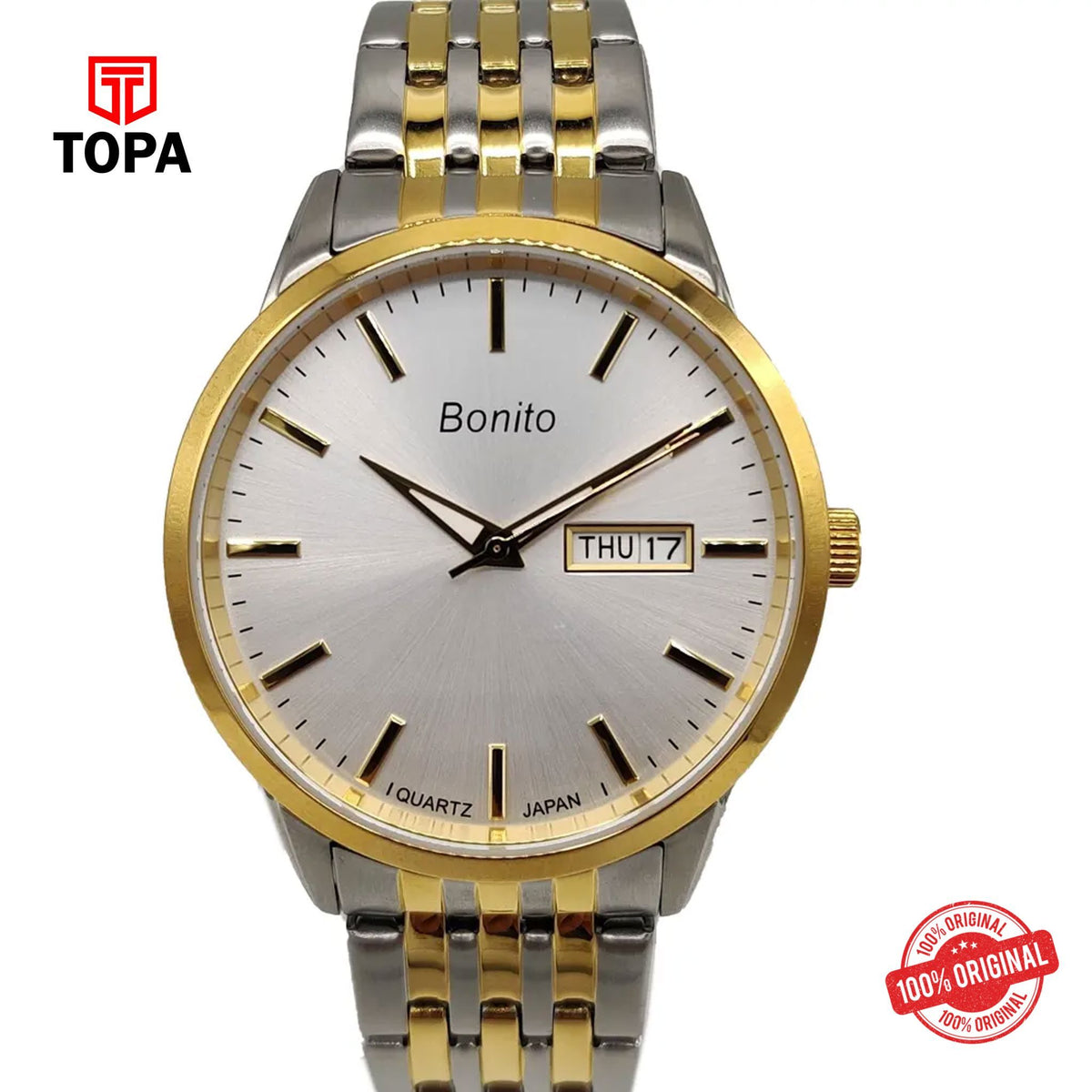 Topa Bonito-K-6131-TTGLD-WHT-Metal-Band-Men-Watch - Product Image 1