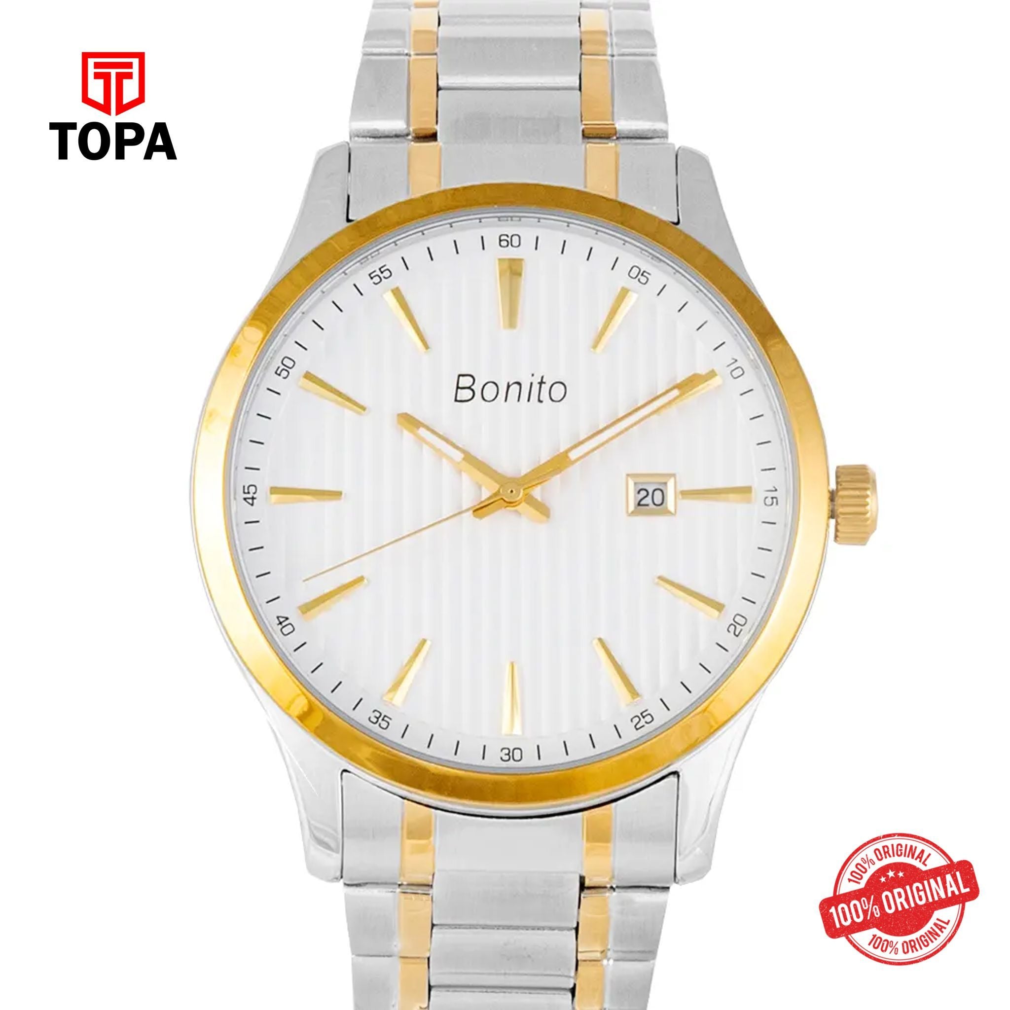 Topa Bonito-K-6131-TTGLD-WHT-Metal-Band-Men-Watch - Product Image 1