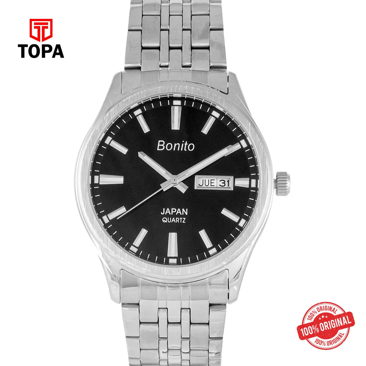 Topa Bonito-K-6132-CH-BLK-Metal-Band-Men-Watch - Product Image 1