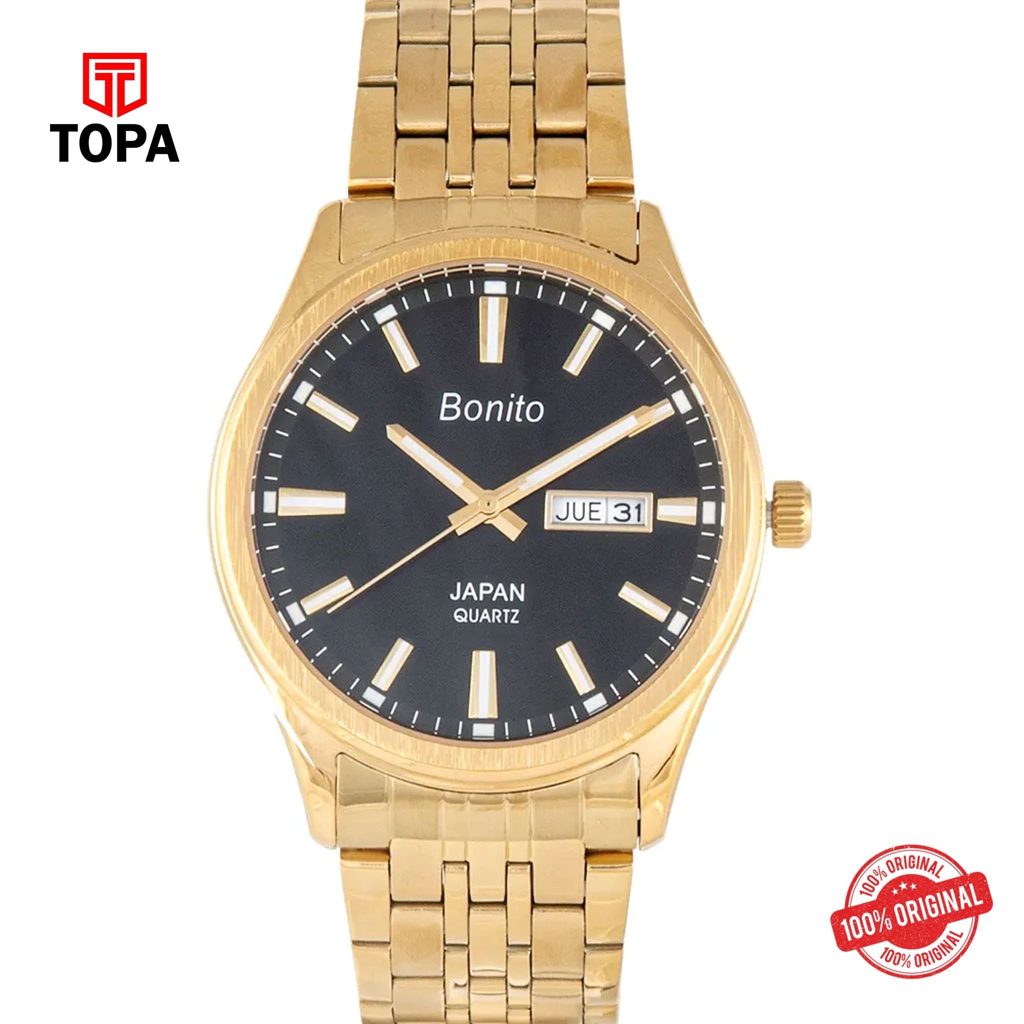 Topa Bonito-K-6132-GLD-BLK-Metal-Band-Men-Watch - Product Image 1