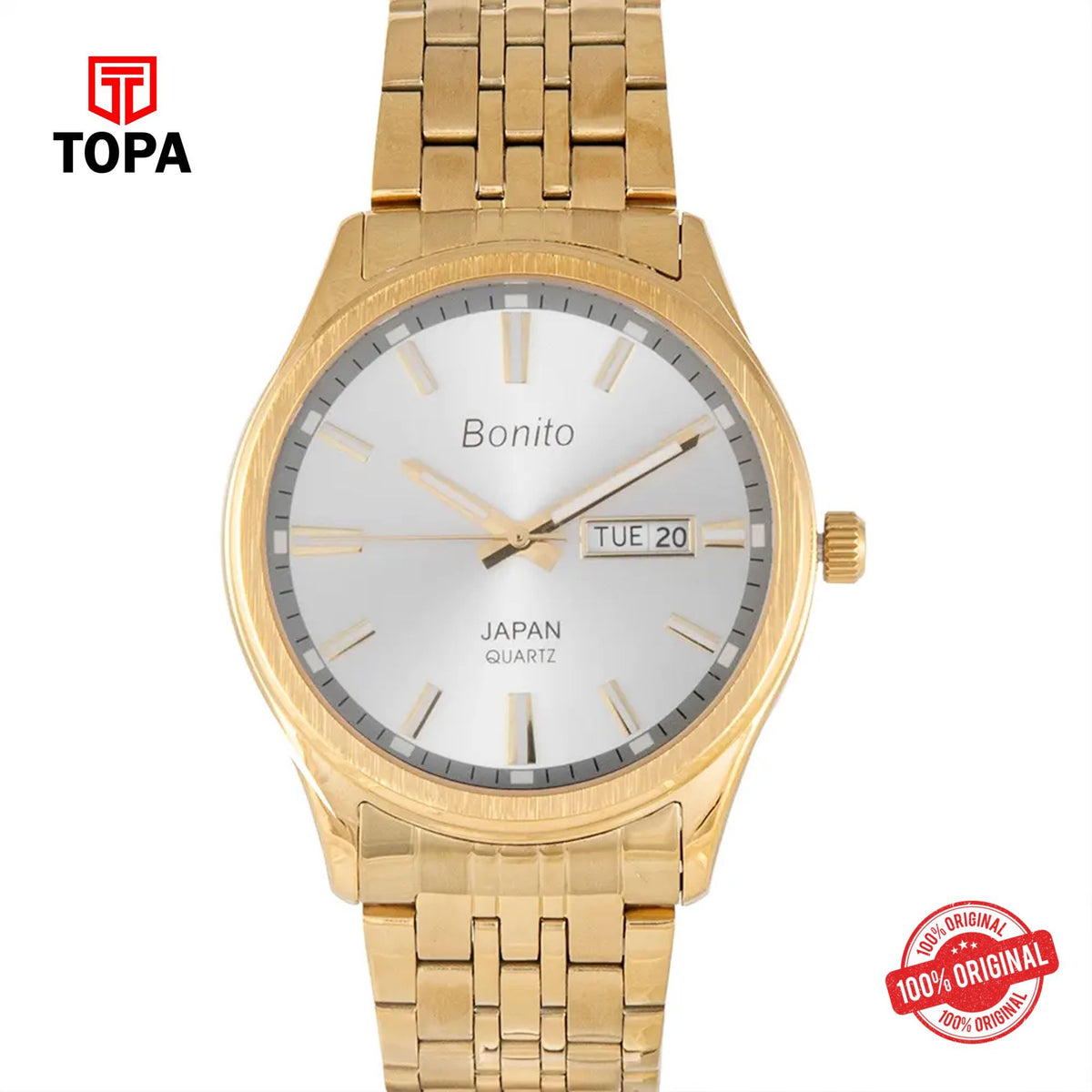 Topa Bonito-K-6132-GLD-WHT-Metal-Band-Men-Watch - Product Image 1