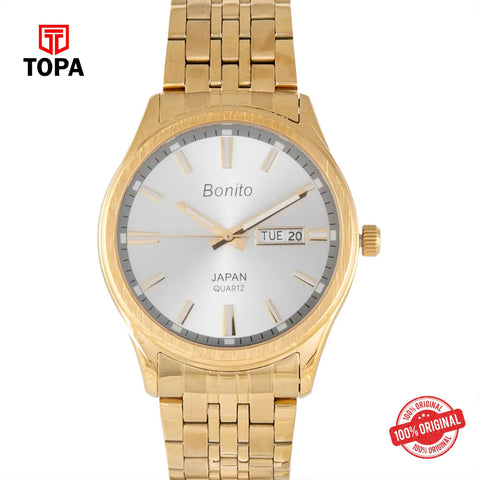 Topa Bonito-K-6132-GLD-WHT-Metal-Band-Men-Watch - Product Image 1