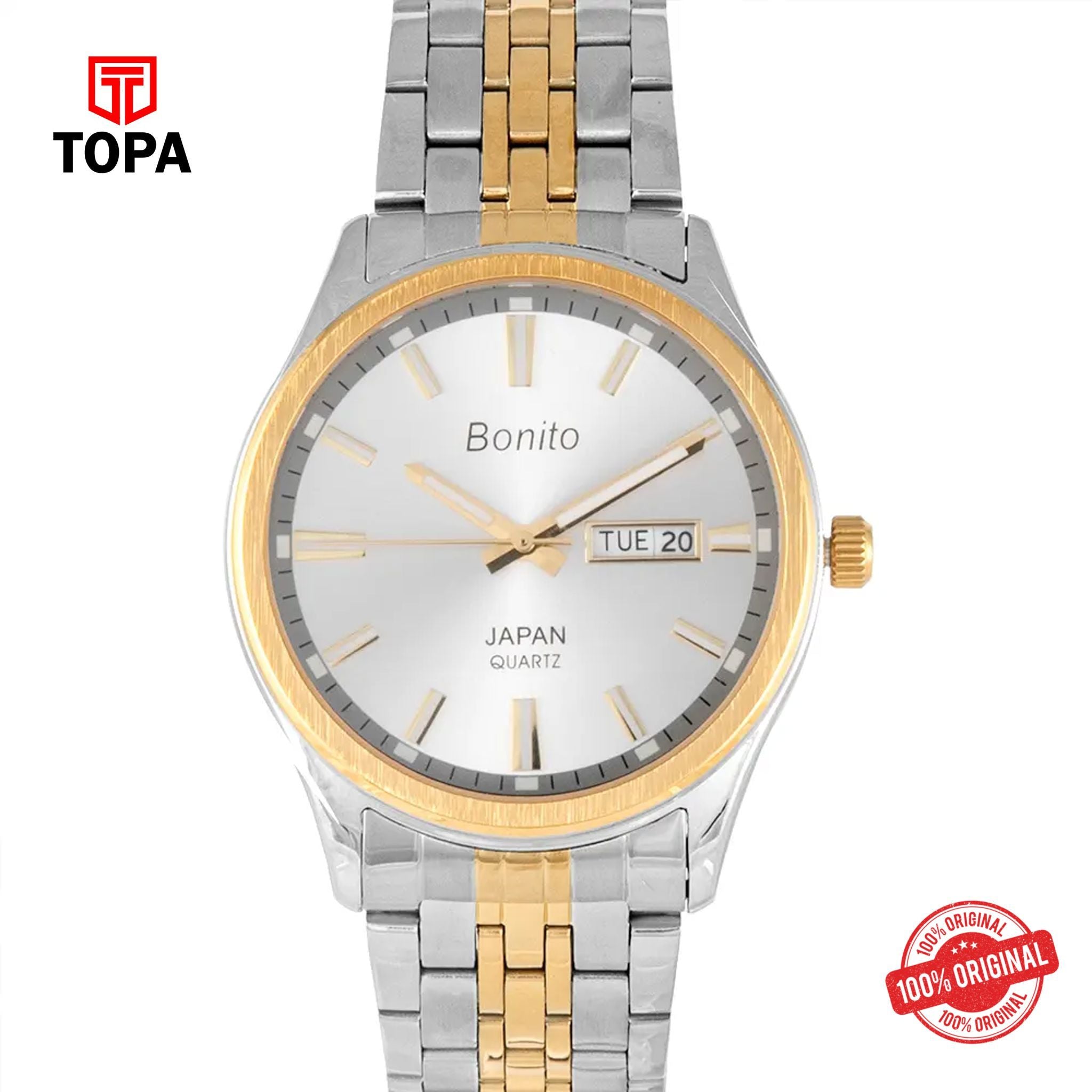 Topa Bonito-K-6132-TTGLD-WHT-Metal-Band-Men-Watch - Product Image 1
