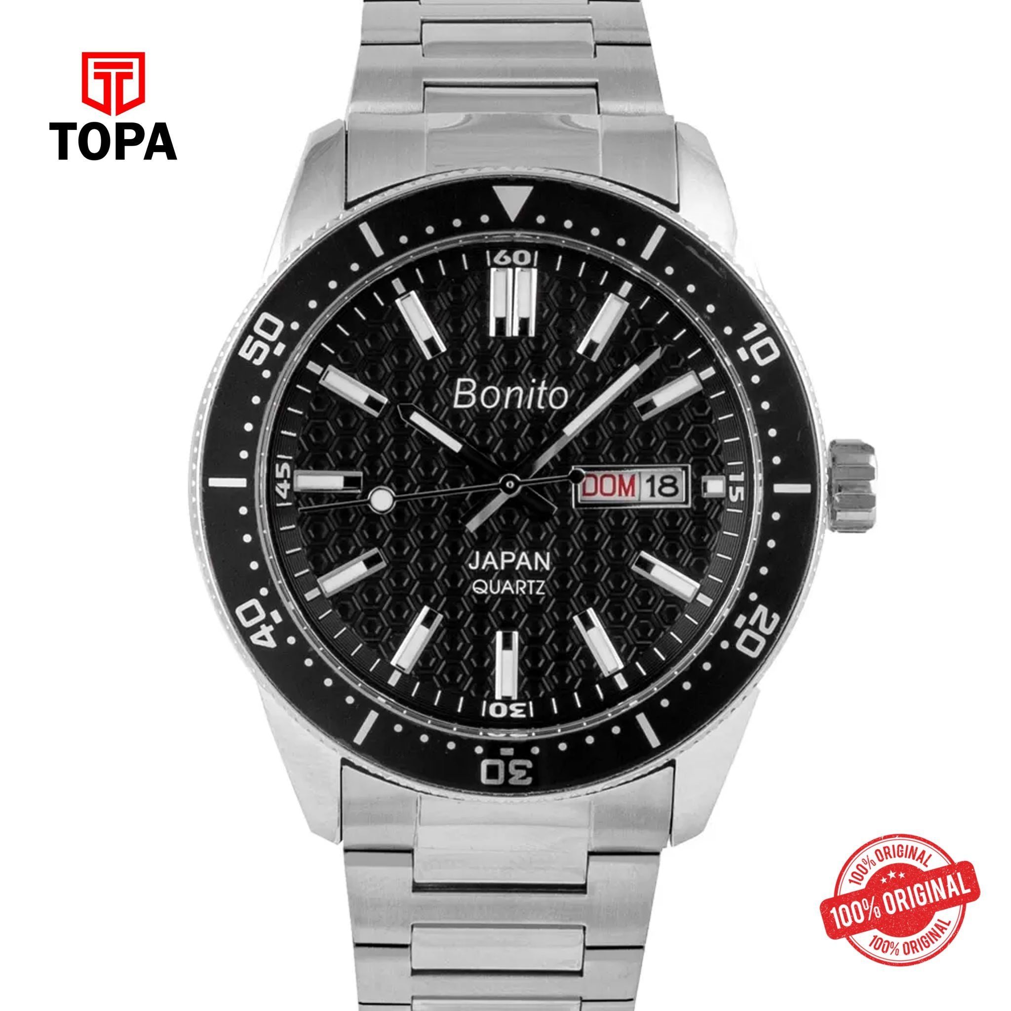 Topa Bonito-K-6133-CH-BLK-Metal-Band-Men-Watch - Product Image 1