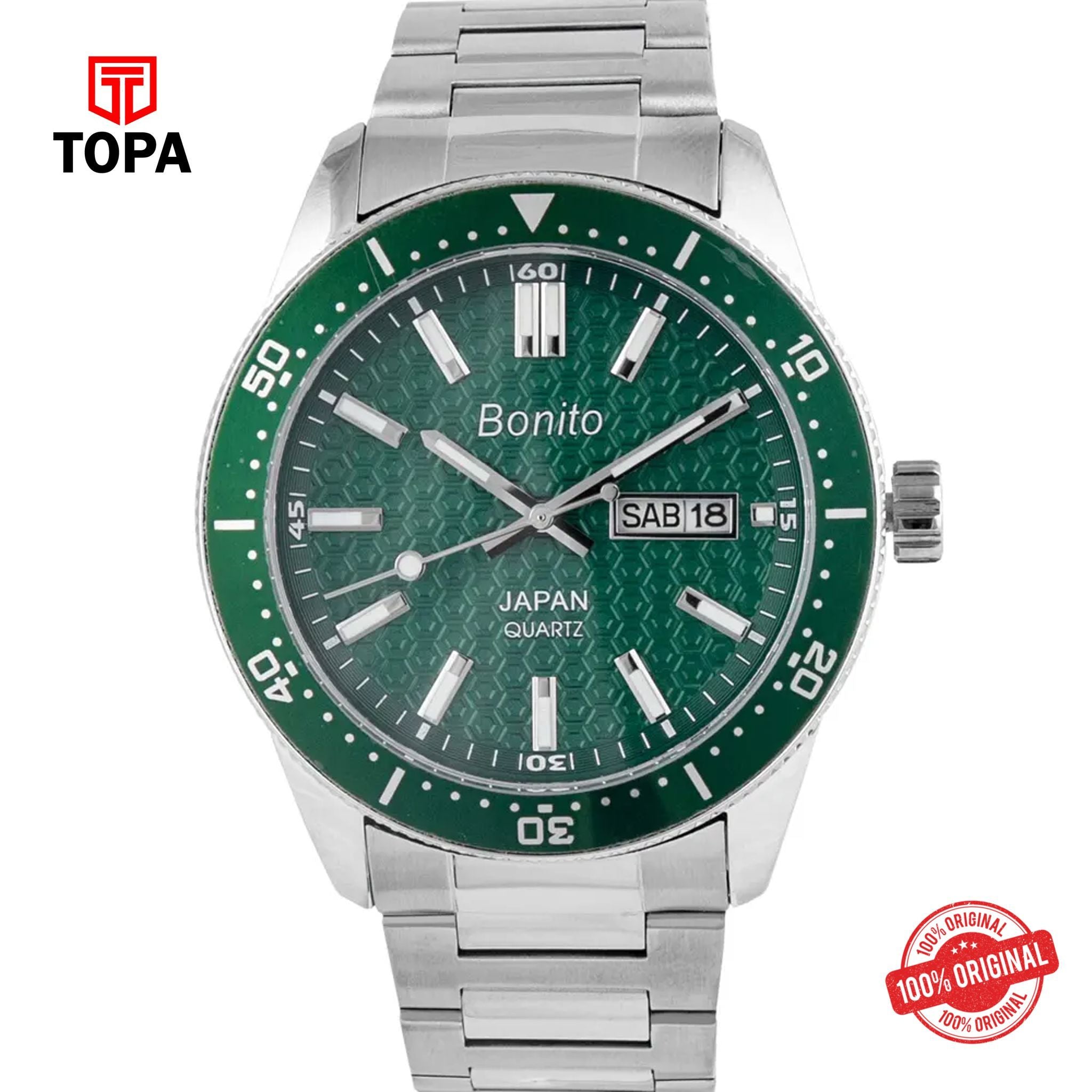Topa Bonito-K-6133-CH-GRN-Metal-Band-Men-Watch - Product Image 1