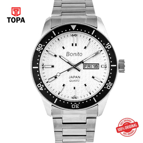 Topa Bonito-K-6133-CH-WHT-Metal-Band-Men-Watch - Product Image 1