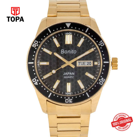 Topa Bonito-K-6133-GLD-BLK-Metal-Band-Men-Watch - Product Image 1