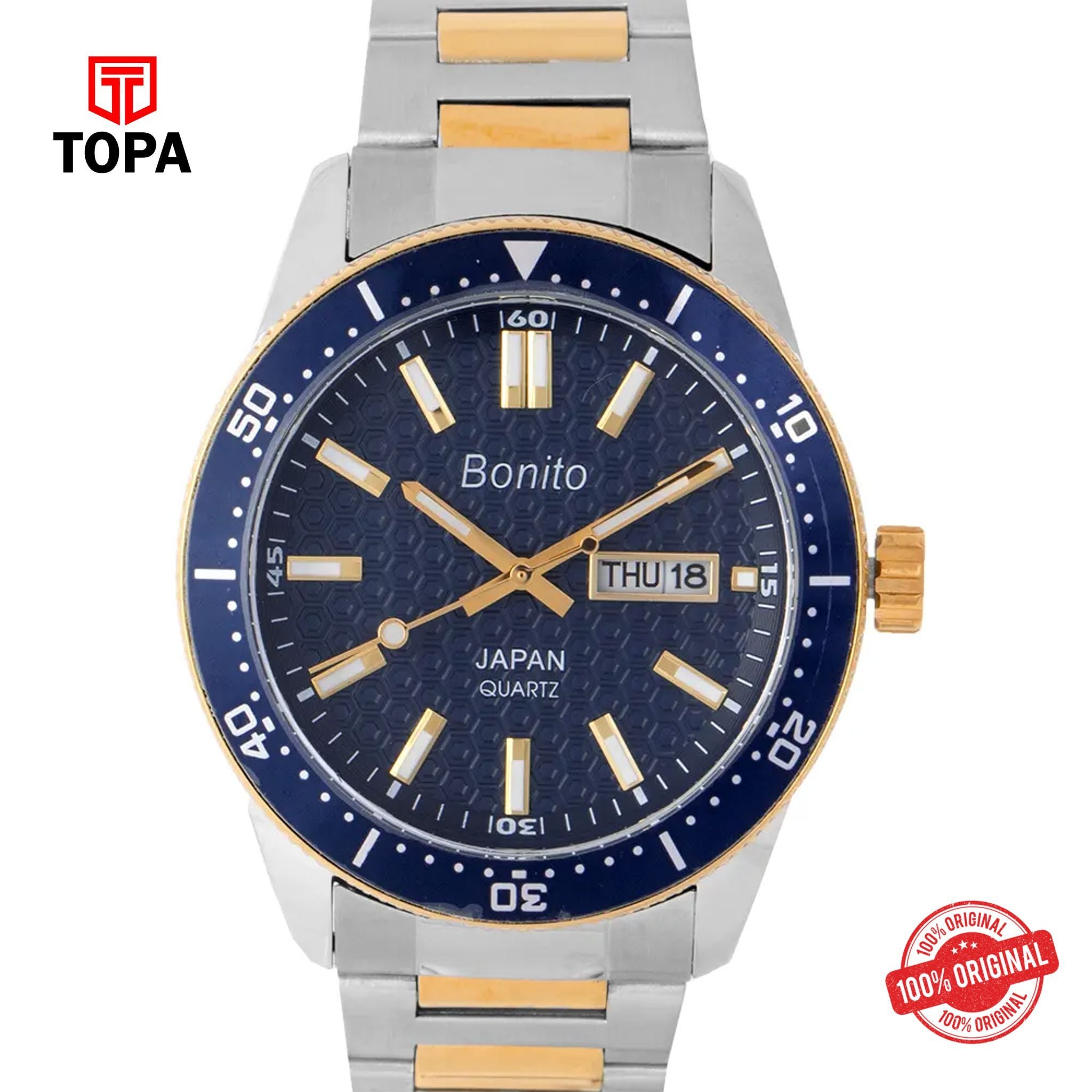 Topa Bonito-K-6133-TTGLD-BLU-Metal-Band-Men-Watch - Product Image 1