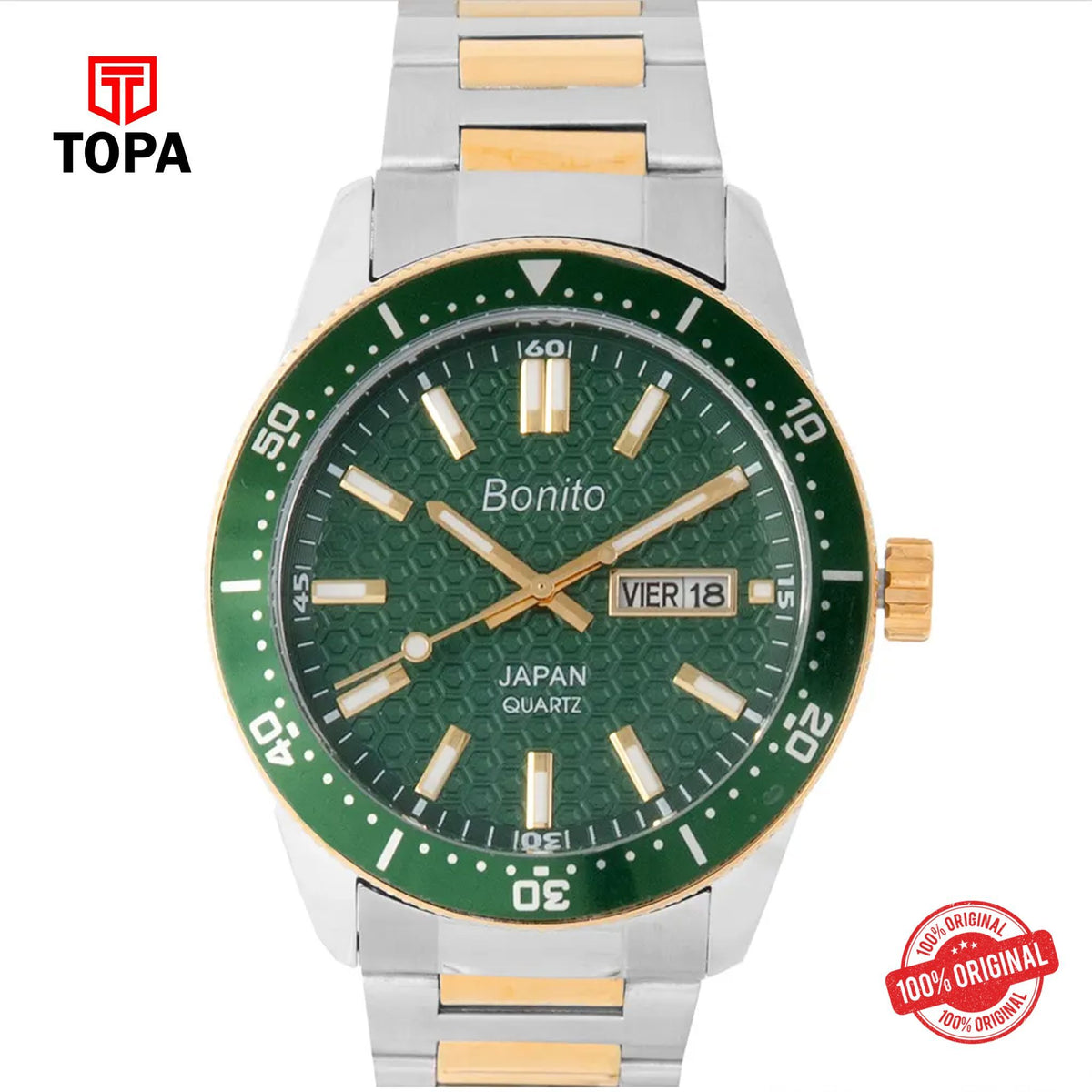 Topa Bonito-K-6133-TTGLD-GRN-Metal-Band-Men-Watch - Product Image 1