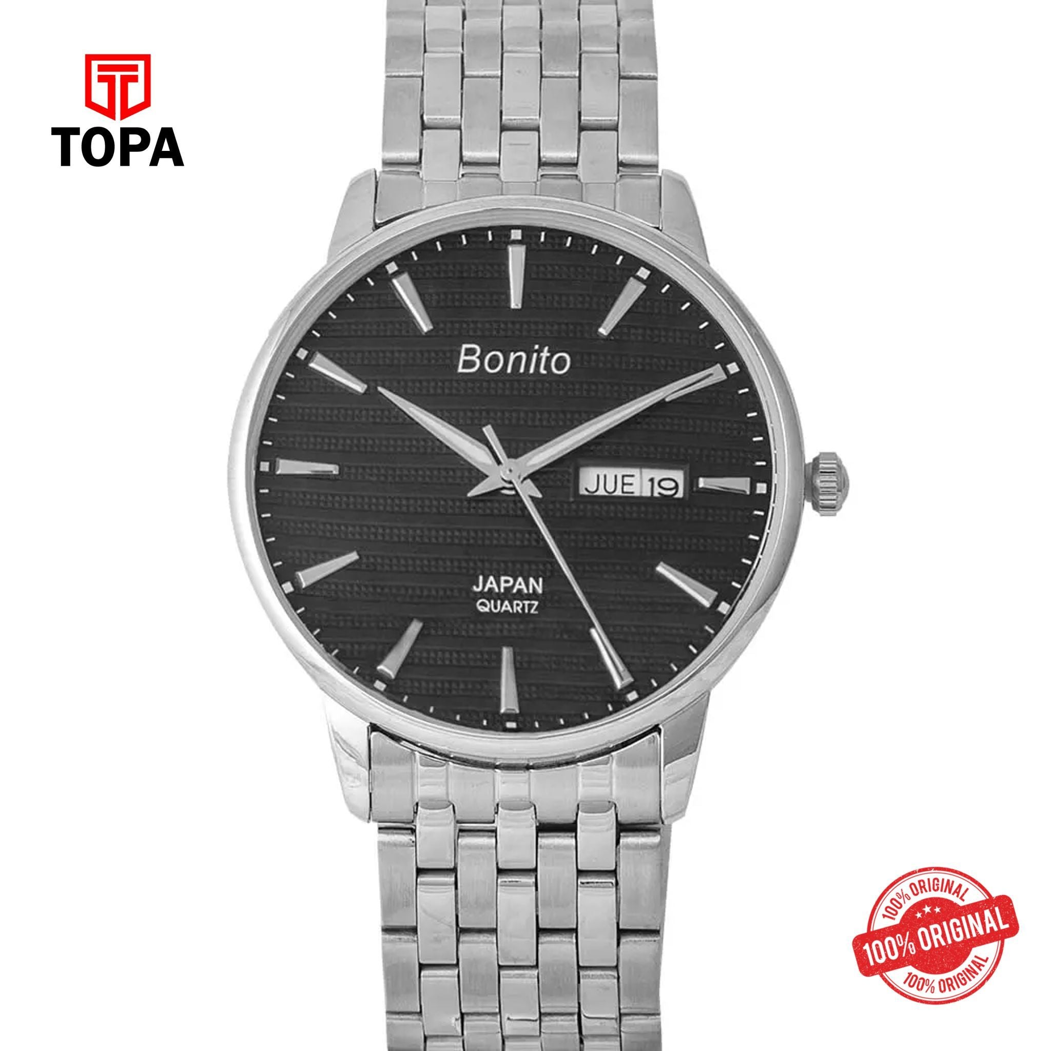Topa Bonito-K-6134-CH-BLK-Metal-Band-Men-Watch - Product Image 1