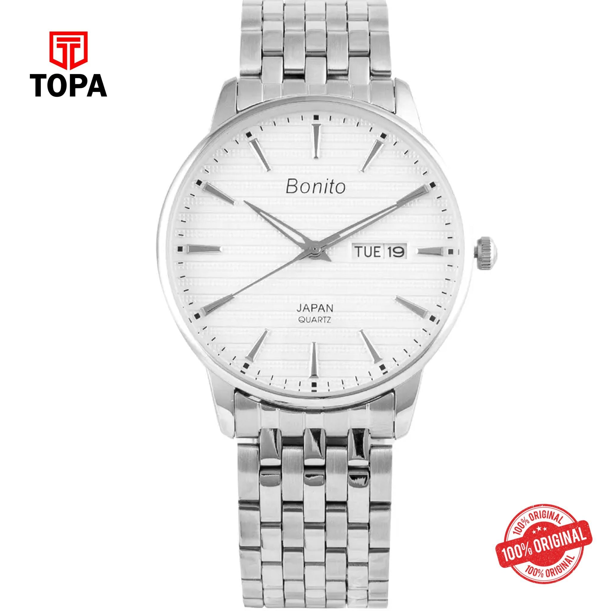 Topa Bonito-K-6134-CH-WHT-Metal-Band-Men-Watch - Product Image 1