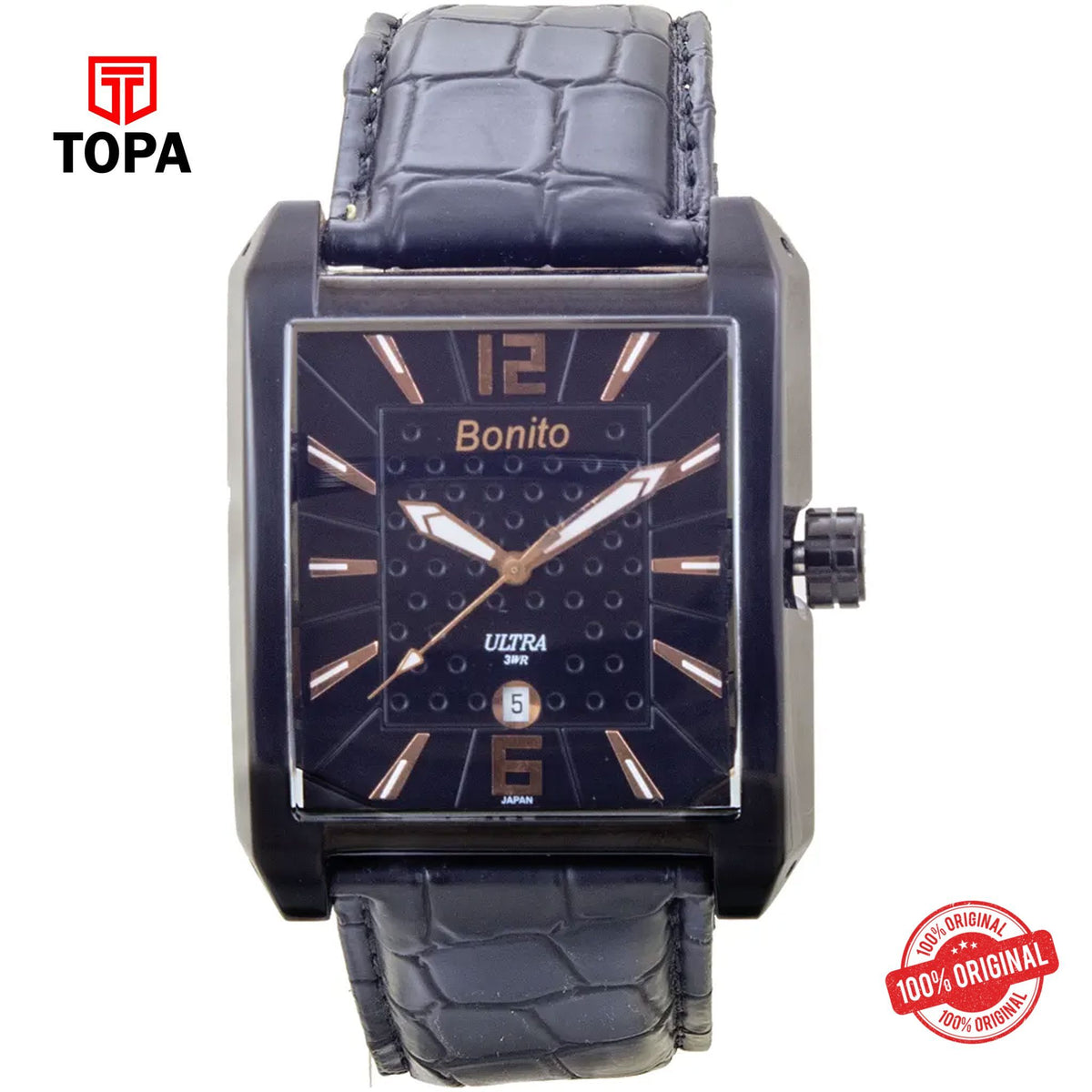 Topa Bonito-K-7000-BLK-Leather-Band-Men-Watch - Product Image 1