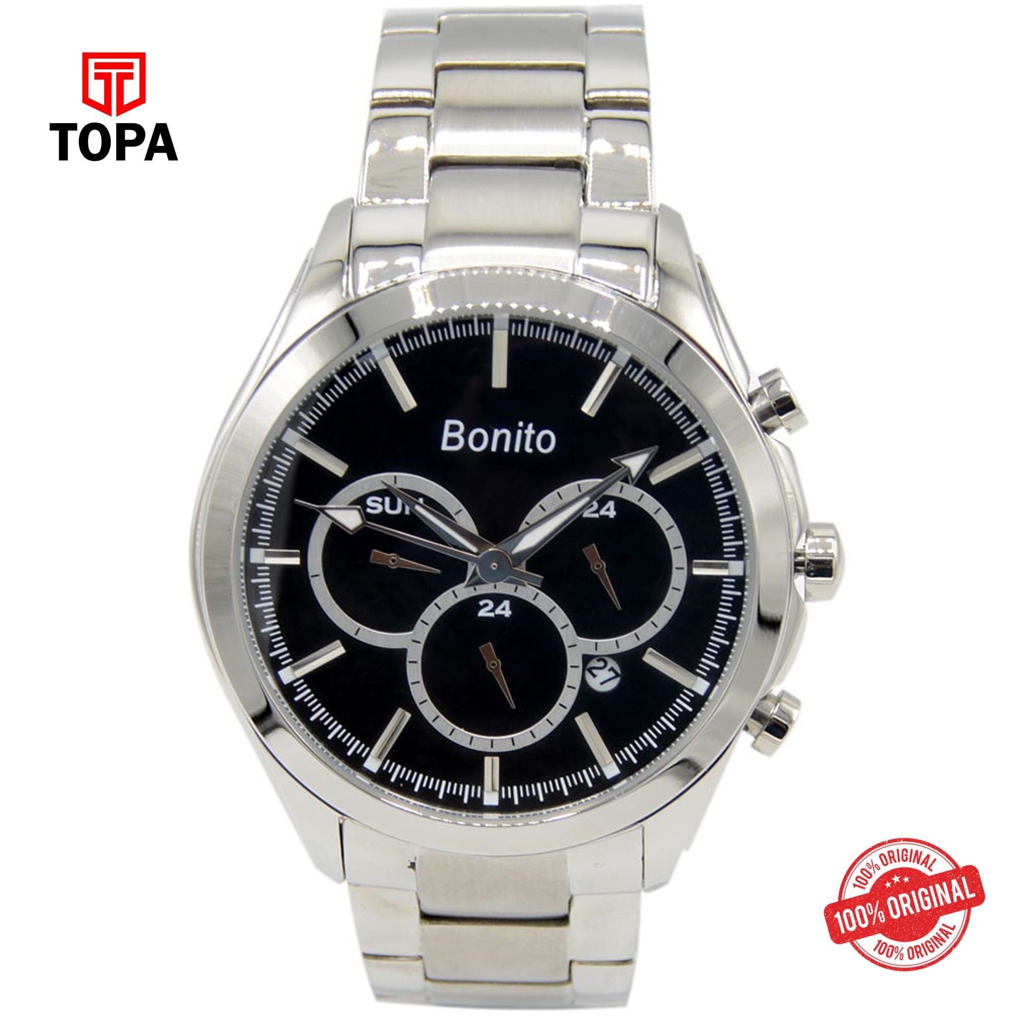 Topa Bonito-K-7007-BLK-CRM-Metal-Band-Men-Watch - Product Image 1