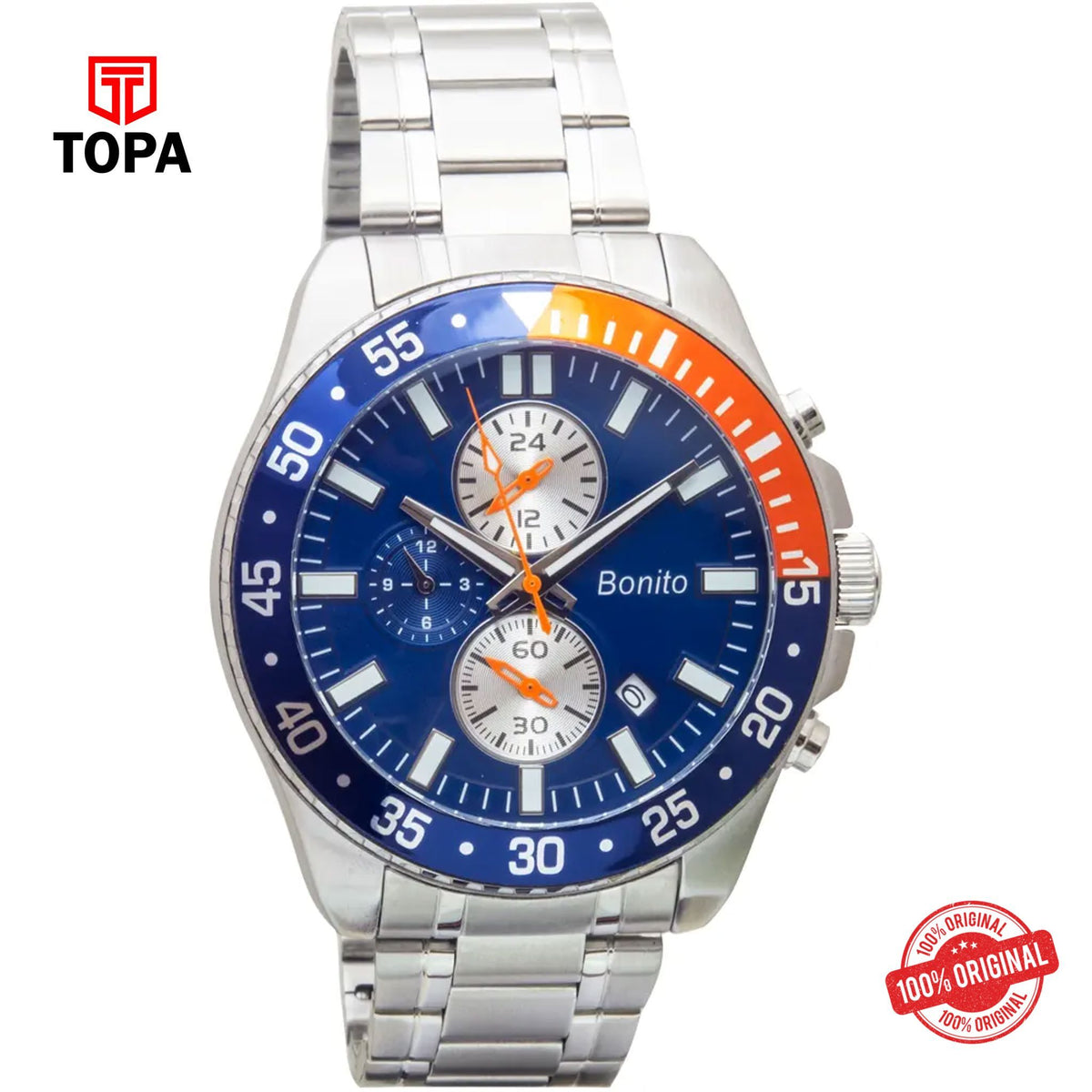 Topa Bonito-K-7015-CH-BLU-Steel-Band-Multi-Function-Men-Watch - Product Image 1