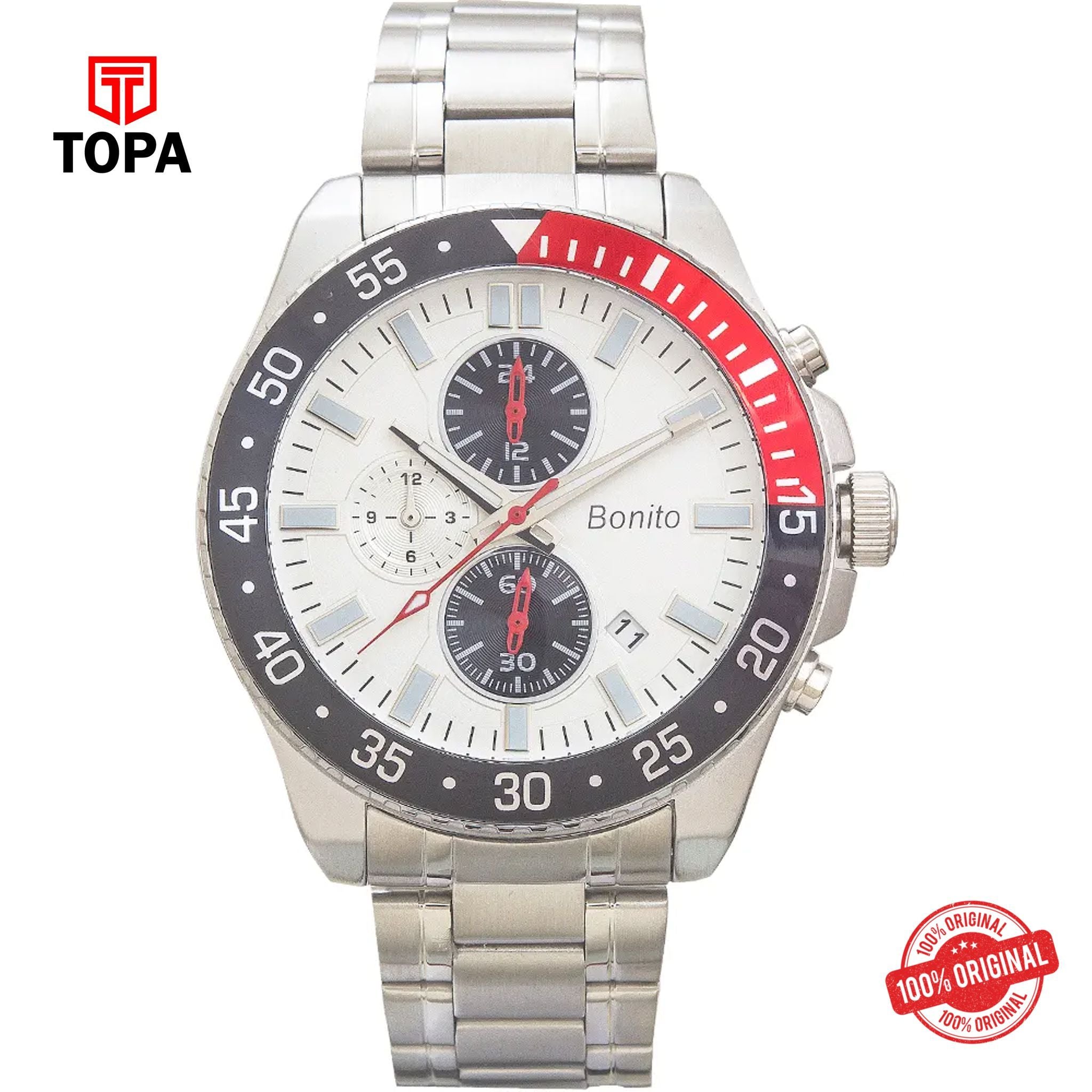 Topa Bonito-K-7015-CH-WHT-Metal-Band-Multi-Function-Men-Watch - Product Image 1