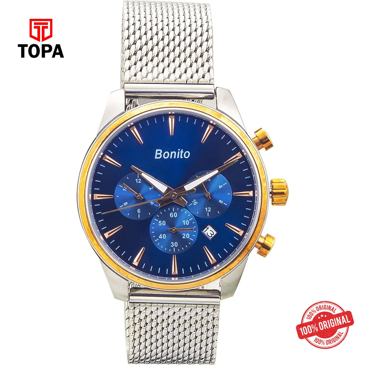Topa Bonito-K-7016-RG-BLU-Mesh-Band-Men-Watch - Product Image 1