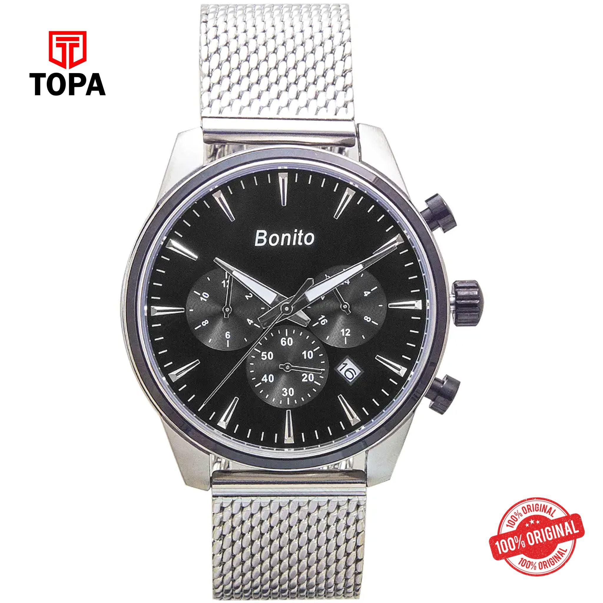 Topa Bonito-K-7016-ST-BLK-Mesh-Band-Men-Watch - Product Image 1